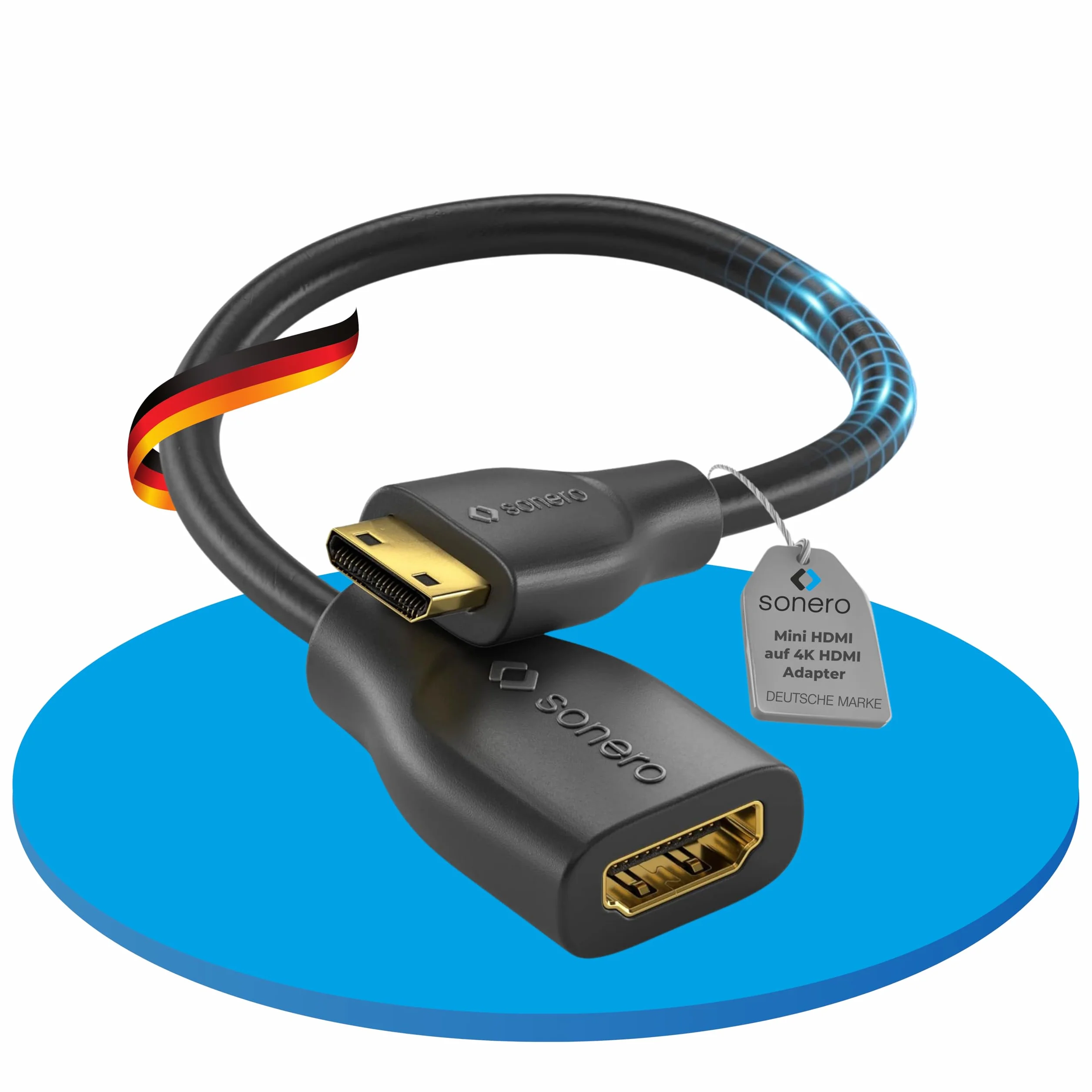 Sonero Mini HDMI na 4K HDMI Adapter do oszczędzania portów HDMI, wysoka prędkość Premium, wtyczka Mini HDMI C do gniazda HDMI A, podwójny ekran, obudowa PCV, 0,15 m, kurtka PVC, X-PHA020-0015