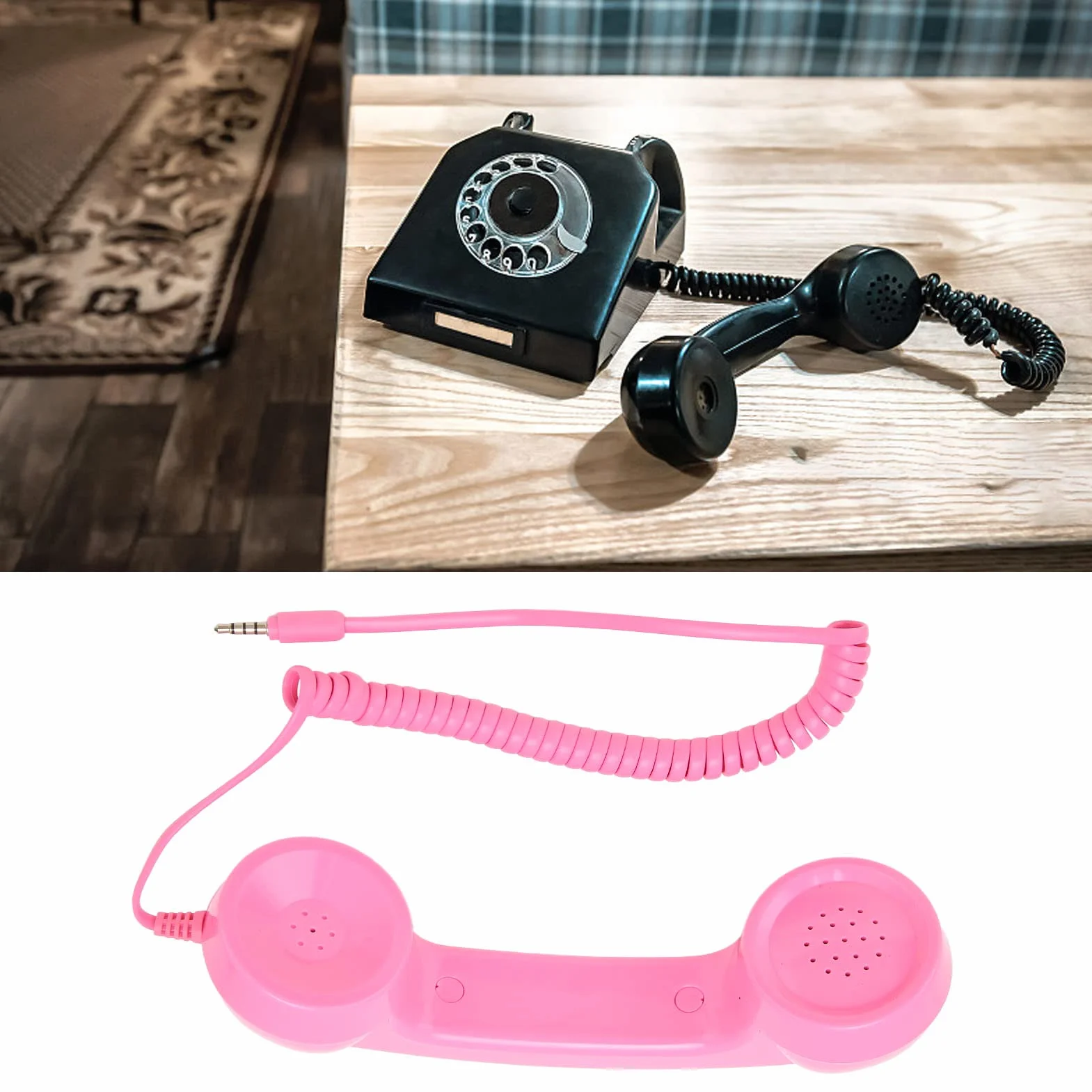 Słuchawka Retro Telefoniczna 3,5 mm z Mikrofonem i Przyciskiem Odbierania Różowy