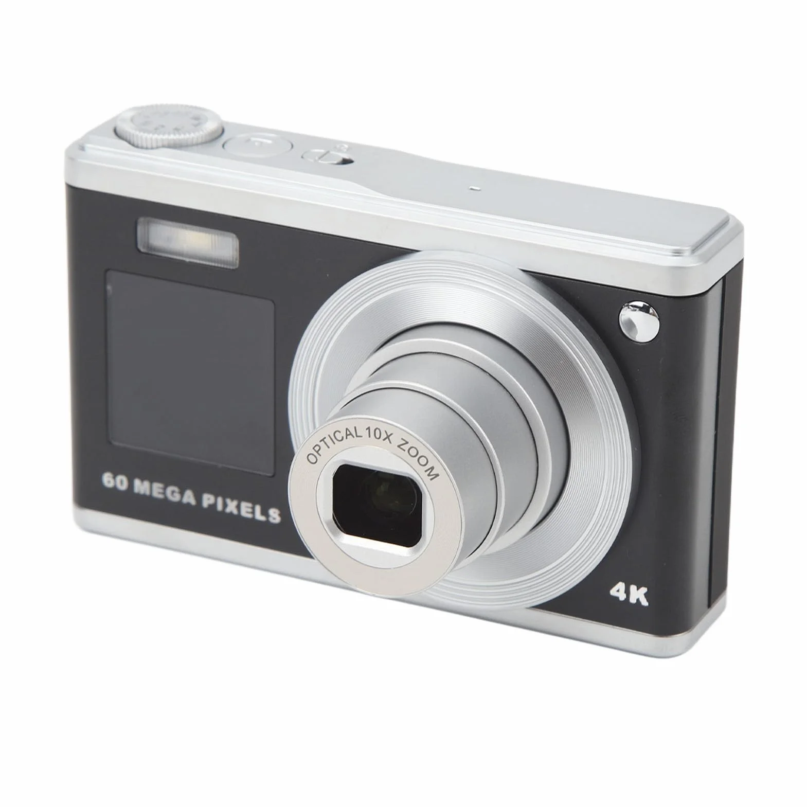 Aparat Cyfrowy o Wysokiej Rozdzielczości 60 MP i Wideo 4K, 10-krotny Zoom Optyczny dla Dzieci, Akumulator z Ekranem IPS o Przekątnej 2,88 Cala, Czarny Mini Aparat dla Studentów i