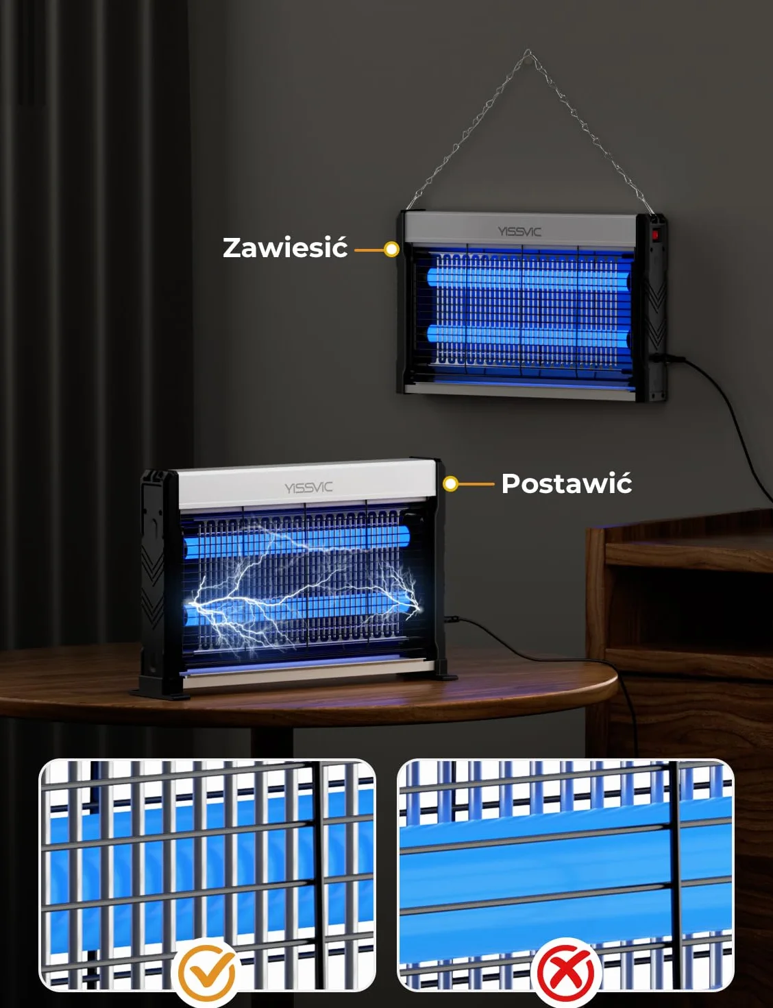 YISSVIC Lampa przeciw komarom Elektryczna lampa UV LED, zabijanie owadów w pomieszczeniach przeciw komarom, muchom i innym latającym owadom 2M