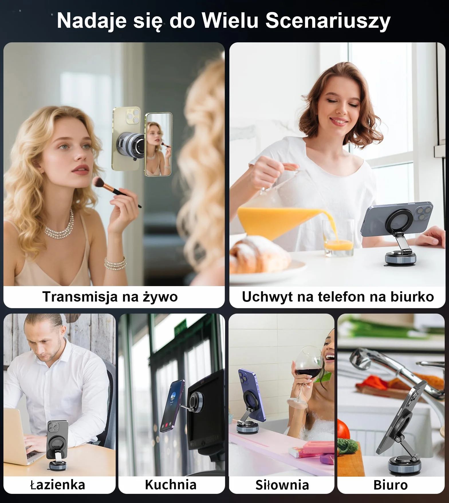 Gahenwo Magnetyczny Uchwyt Samochodowy do Telefonu Magsafe, Obracany 360°, Składany z Pierścieniem Magnetycznym