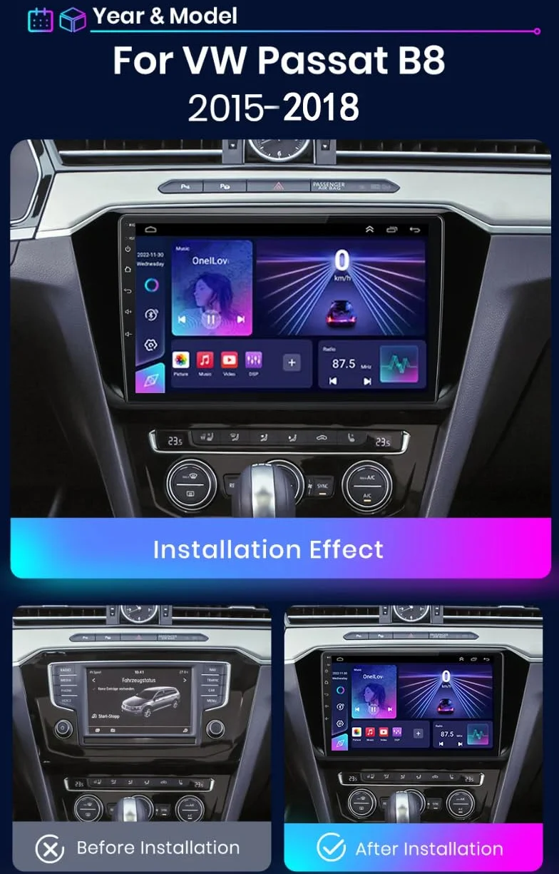 Android 15 Car Stereo 9 cali dla VW Passat B8 2015-2018, IPS ekran dotykowy o wysokiej rozdzielczości z Bluetooth, nawigacją i kamerą cofania Carplay,8 Core 4G+Wifi 12G+256G