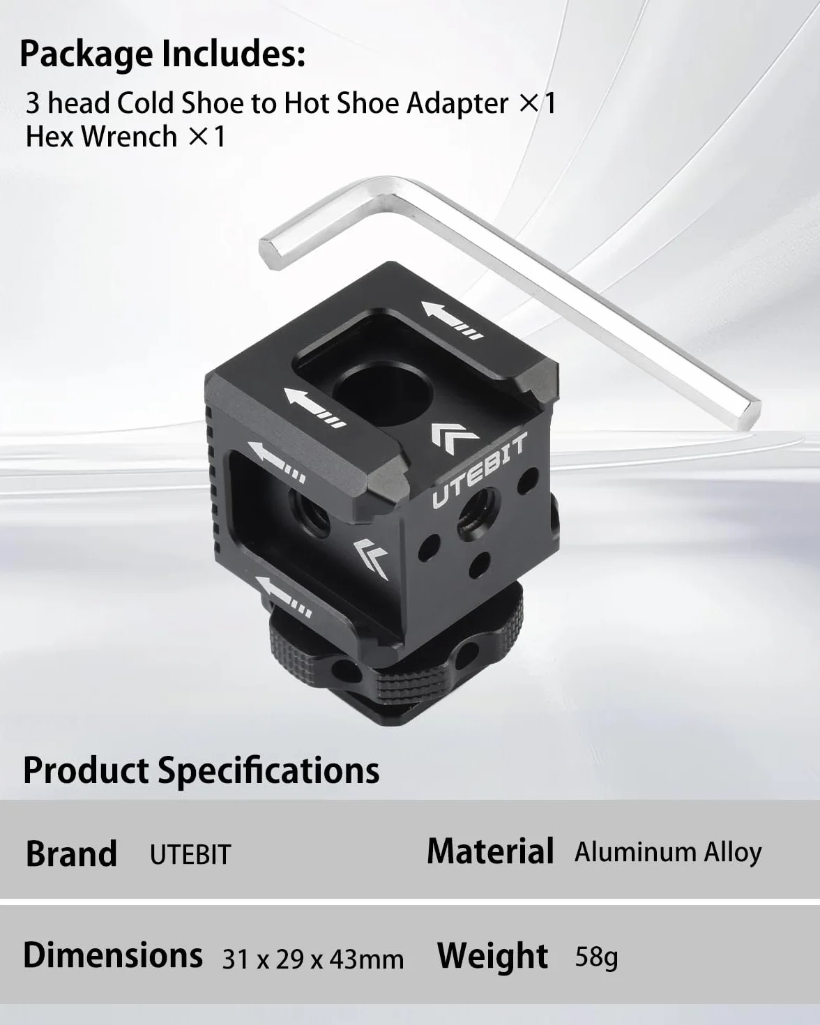 UTEBIT adapter Arca-Swiss 1/4 cala potrójny z gwintem aluminiowy do sań świetlnych