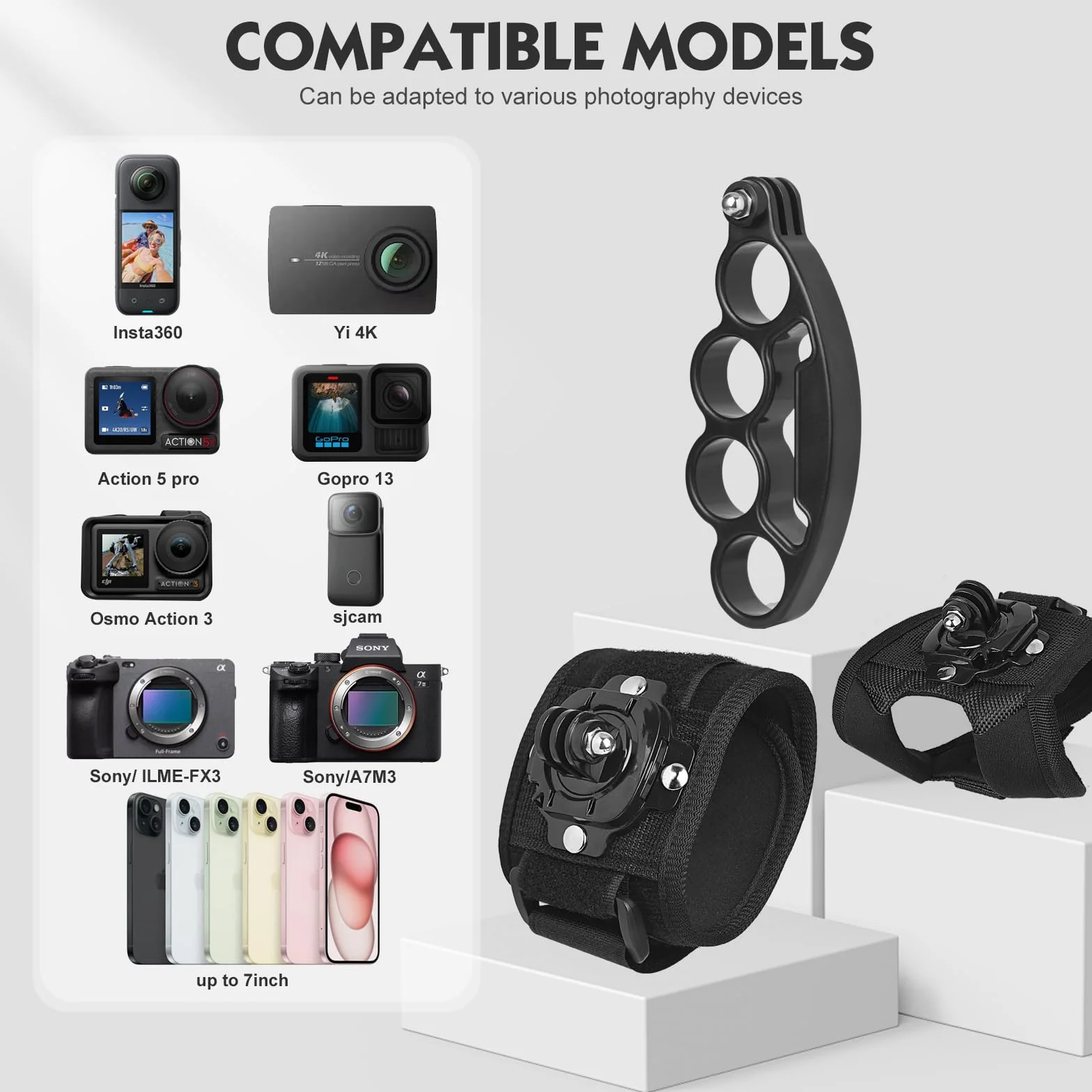 Uchwyt na nadgarstek, pasek na rękę, uchwyt na palec z uchwytem na telefon do gopro Hero, EK7000, Insta360, Osmo Action 5 pro, Touch Dragon, Yi 4K Surfola Apeman Jadfezy, SLR DLSR