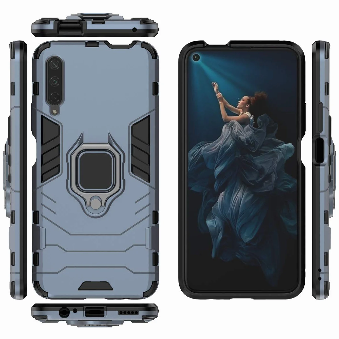 Kompatybilne z Huawei Y9s, Honor 9X, Honor9X Pro Etui Ochronne, Pierścień o 360 Obrót Magnetyczny Uchwyt na Telefon Komórkowy (Granatowy)