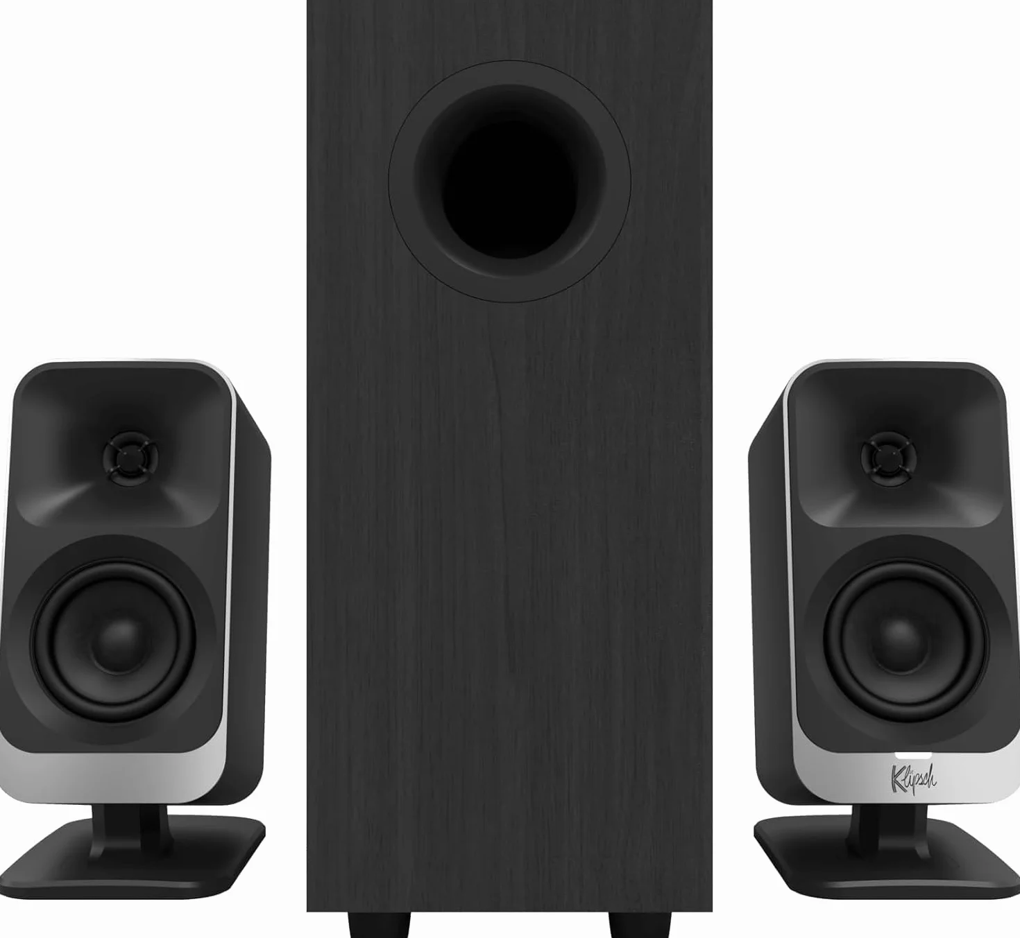 Klipsch ProMedia Lumina 2.1 głośnik biurkowy – legendarny amerykański dźwięk, USB-C, Bluetooth 5.3, indywidualne oświetlenie, kompaktowy subwoofer, czarny | System biurkowy 2.1 z USB-C, AUX, Bluetooth 5.3, subwooferem, App-EQ, trybem nocnym i regulowanym