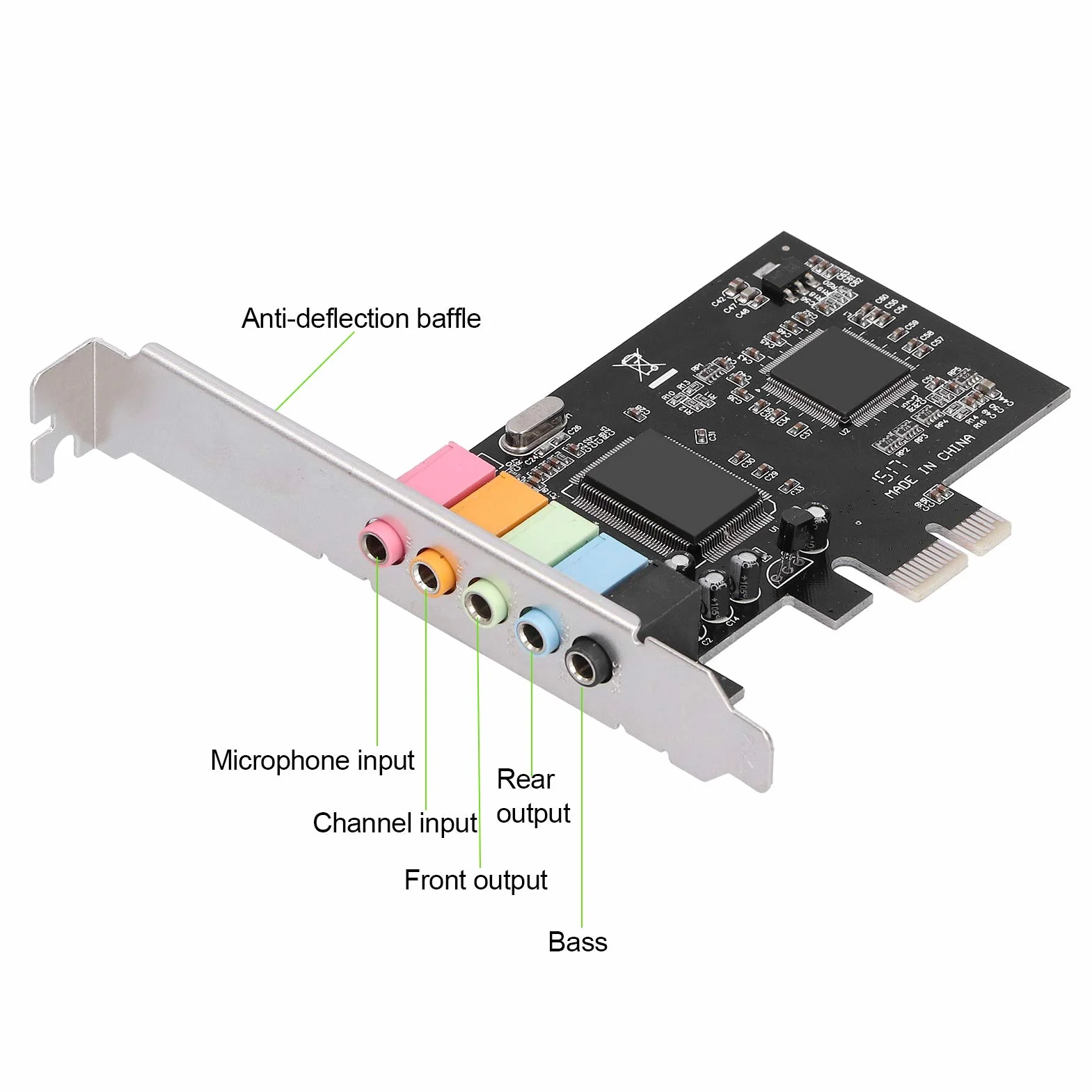 5.1-kanałowa karta dźwiękowa PCI-Express z pełnym dupleksem, karta dźwiękowa stereo z chipem CMI8738, do systemu na komputer stacjonarny, komputer do kina domowego, duże gry 3D