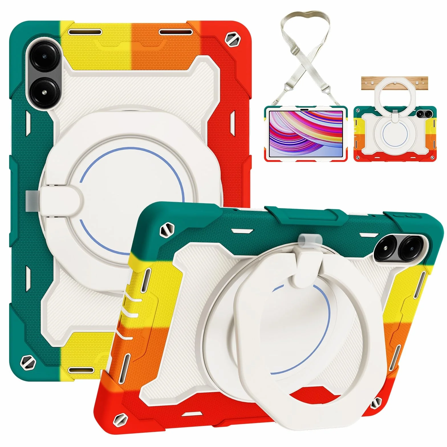 Wytrzymałe etui ochronne do Xiaomi Redmi Pad Pro 12,1", stojak, obracany o 360°, pasek na ramię, uchwyt na długopis i pierścień, odporna na uderzenia osłona dla dzieci i dorosłych