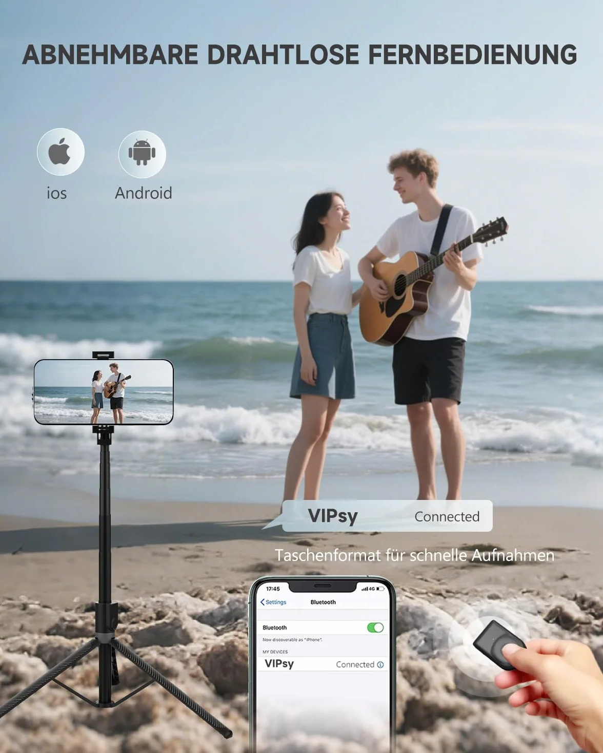 180cm Aluminiowy Statyw do Telefonu z Bezprzewodowym Pilotem, Rozsuwany Selfie Stick dla iPhone/Samsung/Android