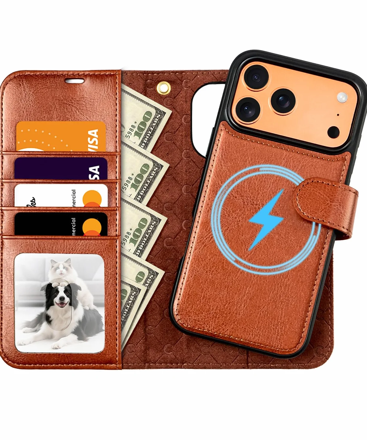 Etui na telefon iPhone 17 Pro, skórzane etui portfelowe kompatybilne z MagSafe, skórzane etui z klapką w stylu retro, z podpórką i przegródkami na karty, magnetyczne etui na telefon do iPhone