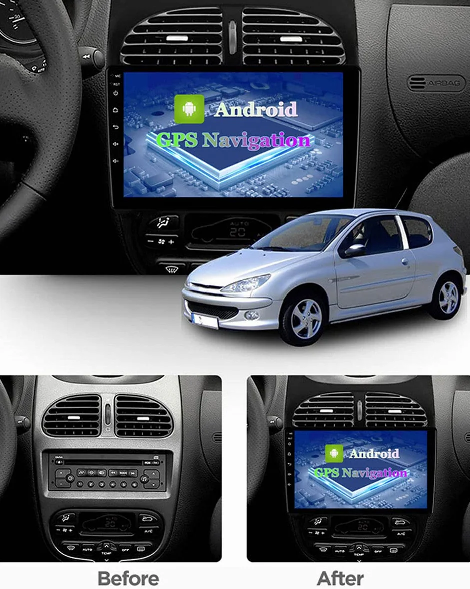 Nawigacja GPS dla PEUGEOT 206, radio samochodowe stereo z Bluetooth, bezpłatna mapa aktualizacji, inteligentny system nawigacji z ekranem dotykowym 9 cali