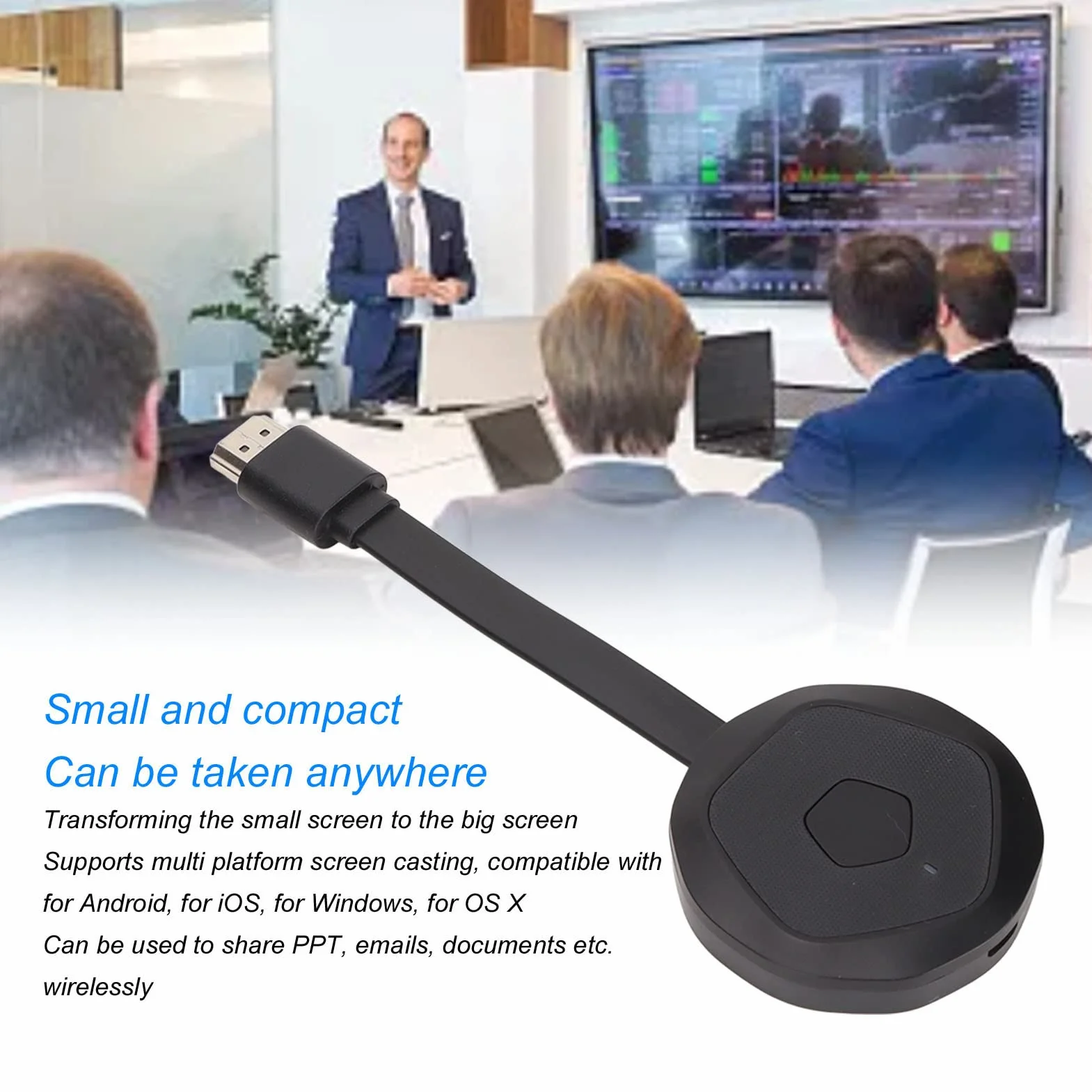 Bezprzewodowy Adapter Wyświetlacza, Odbiornik Wyświetlacza Hd 1080P 2.4G Wifi Do Telefonu/Padu/Tabletów Dublowanie/Przesyłanie Ekranu Do Monitora/Projektora/Telewizora, Używany Do Spotkań/Mowy