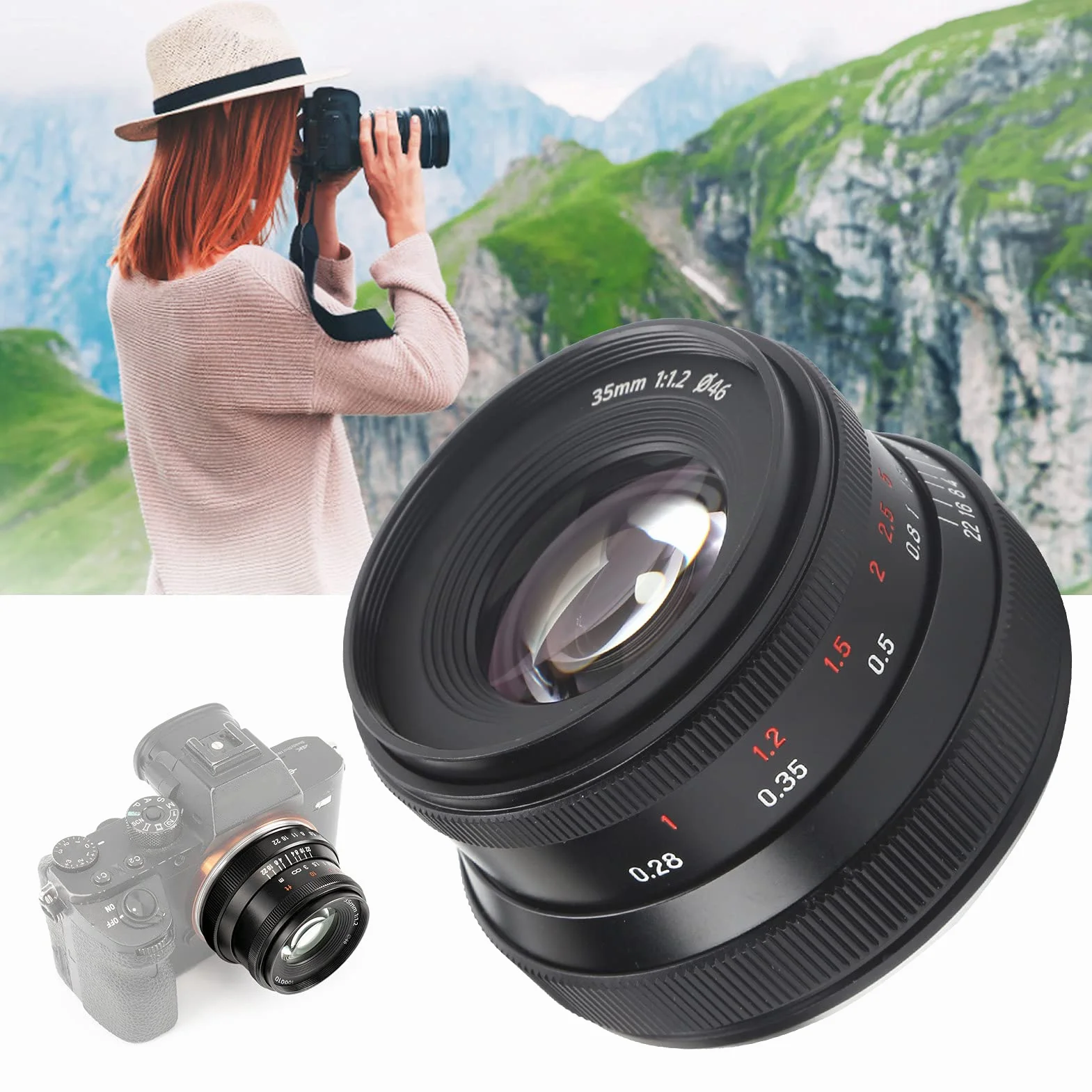 Obiektyw Aparatu z Mocowaniem E, Obiektyw 35 Mm F1.2 II o Dużej Przysłonie, Ręczna Regulacja Ostrości, Połowa Ramki/do APS-C, Stopniowana Przysłona, do Sony FS5/FS7/A6600/A6400/A6000/A3000