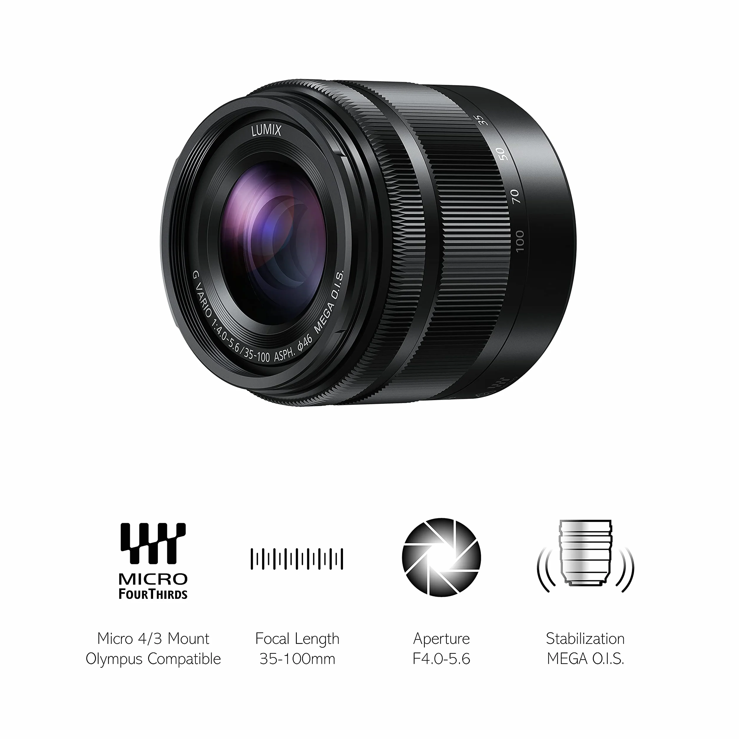 Panasonic H-FS35100 LUMIX G VARIO teleobiektyw (ogniskowa 35-100mm/70-200mm, przysłona F4.0(Wide) - F5.6(Tele), filtr φ46mm/1,8", micro 4/3), czarny