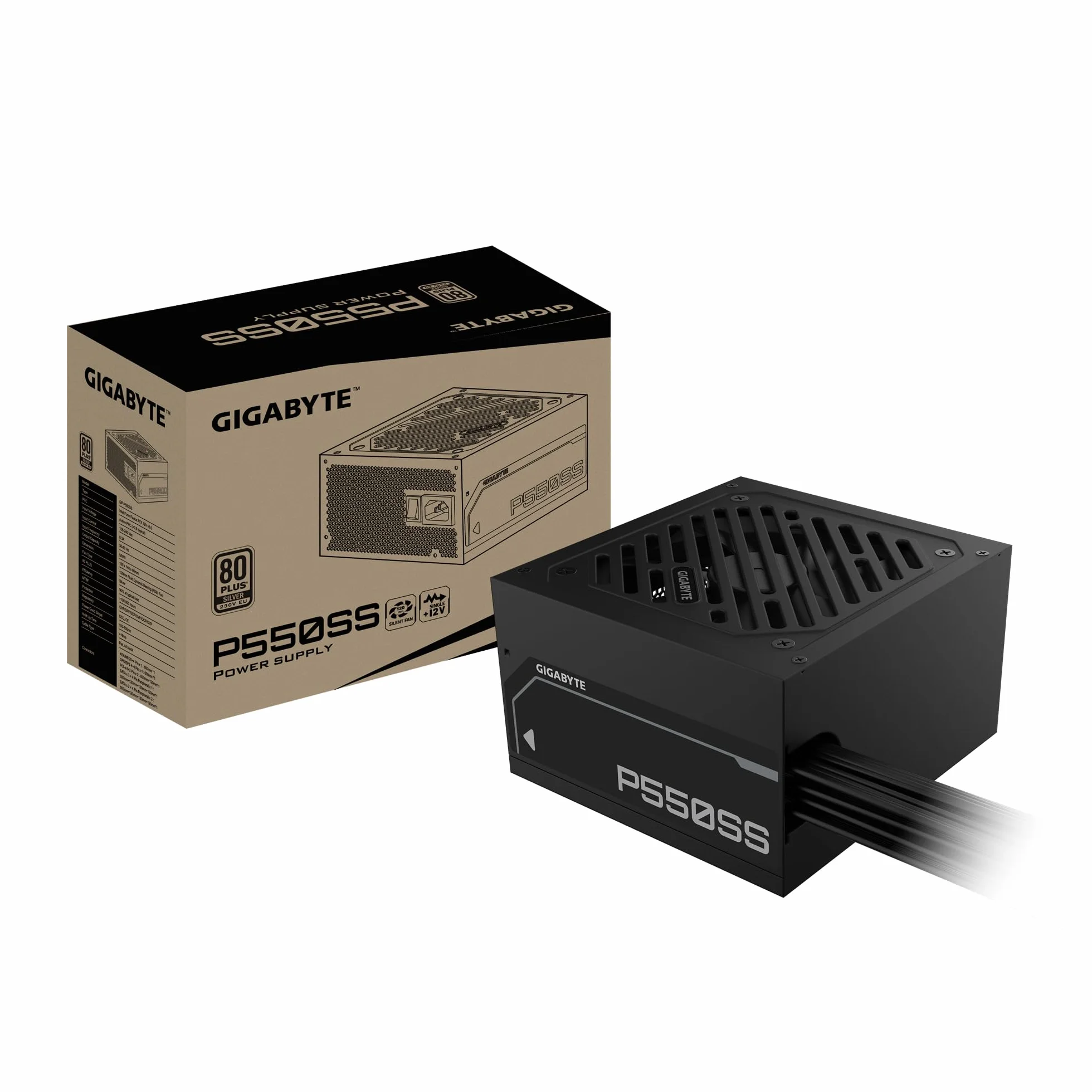 GIGABYTE Zasilacz P550SS - PCIe 5.0, 80 PLUS Silver, w pełni modułowa konstrukcja, wentylator 120 mm, kompatybilny z ATX 3.0, wtyczka EU