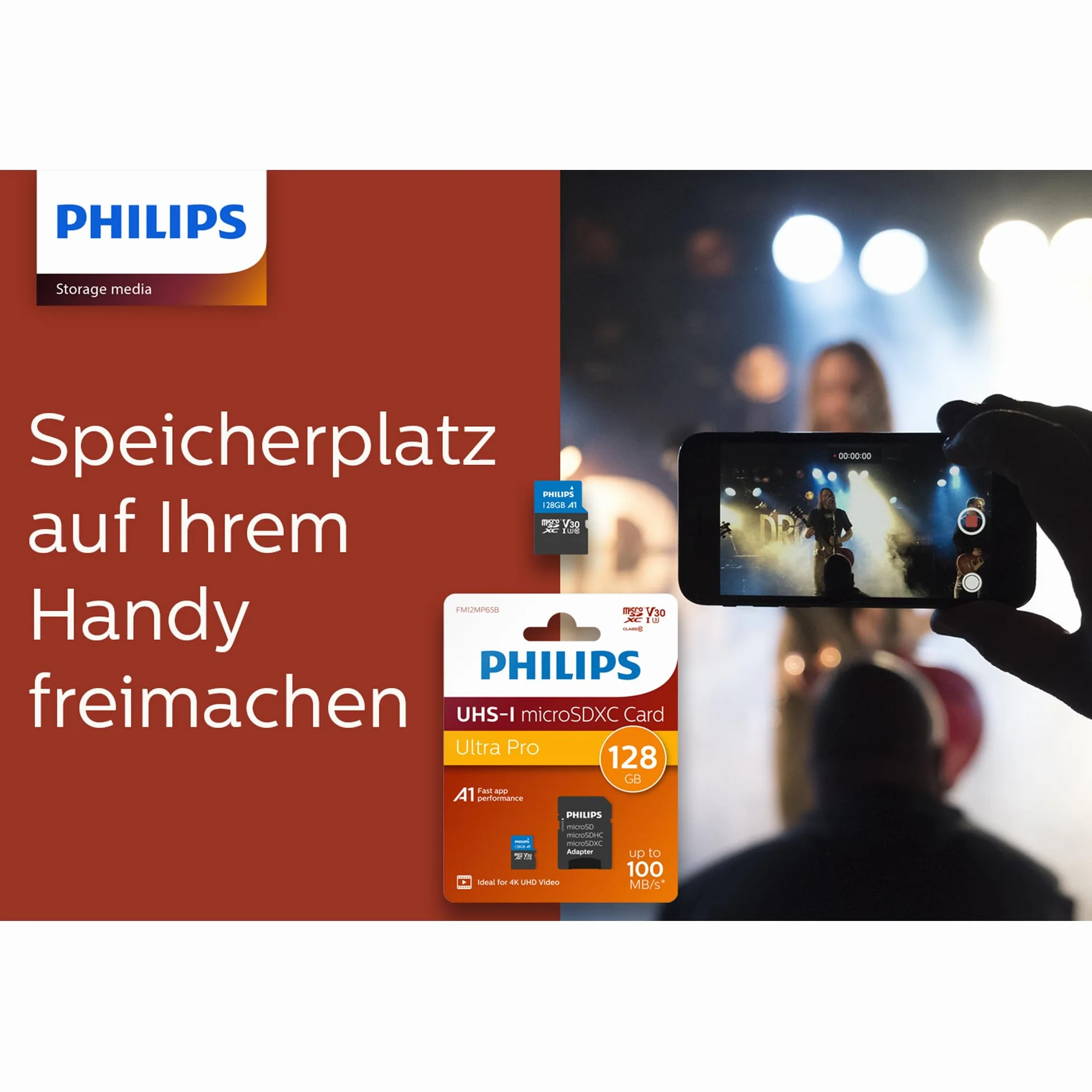 Philips Karta Ultra Pro microSDXC 128 GB + adapter SD UHS-I U3, prędkość odczytu do 100 MB/s, A1 Fast App Performance, V30, karta pamięci do smartfonów, tabletów, PC, czytnik kart, wideo 4K UHD
