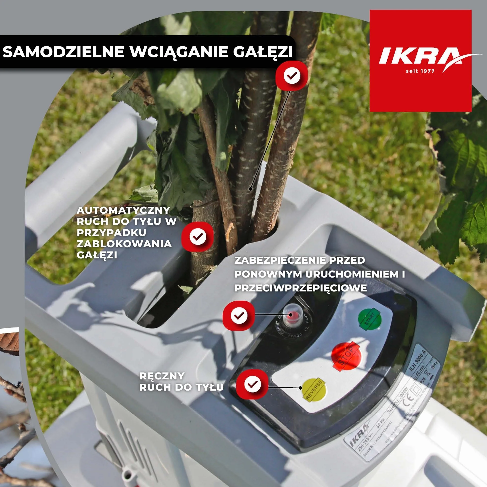 IKRA rozdrabniacz ogrodowy elektryczny ILH 3000 A 3000W 44mm