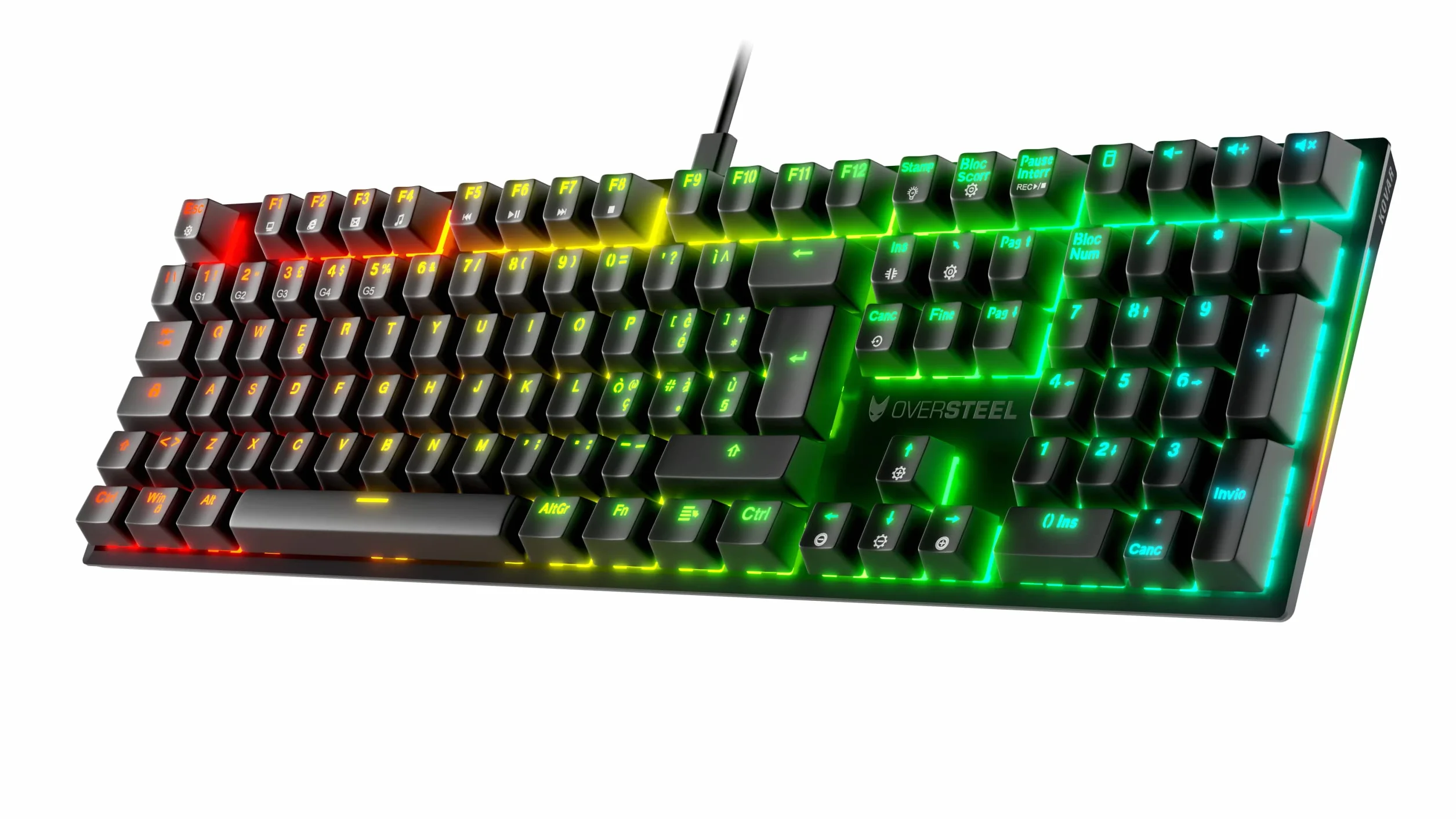 Oversteel - KOVAR Klawiatura gamingowa USB, podświetlenie RGB, przełączniki mechaniczne Outemu Red, Anti-Ghosting, układ Włoski PC/MAC/Android