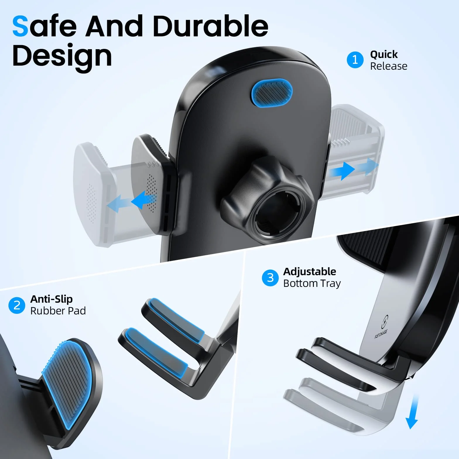 Apps2Car Samochodowy uchwyt na telefon komórkowy z funkcją ładowania, 15 W, szybka ładowarka samochodowa, uchwyt na kubek, ładowarka Qi, uchwyt na telefon z adapterem Qc 3.0, kompatybilny z iPhone'ami