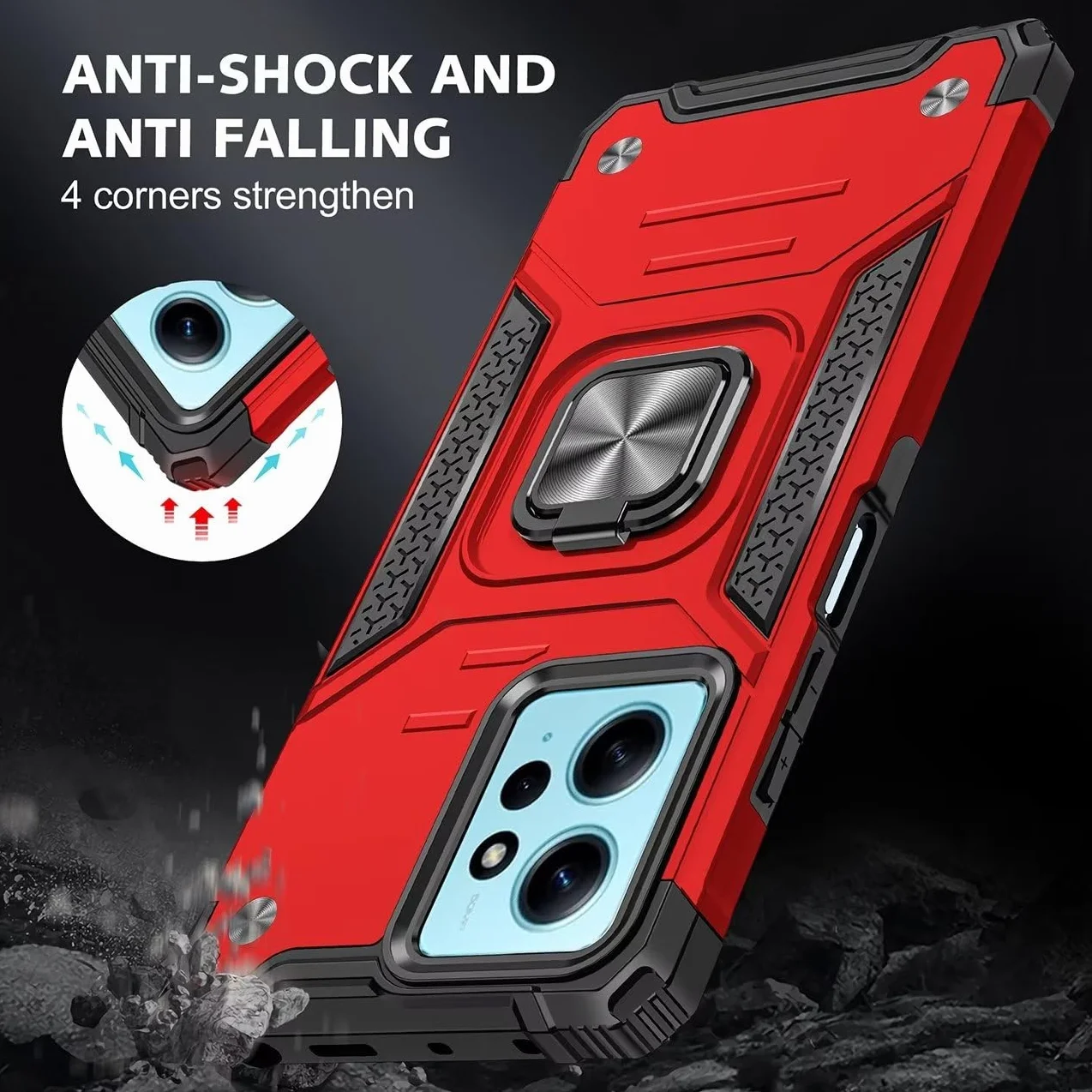 Etui do Xiaomi Redmi Note 12 4G (6,67"), szkło hartowane [2 sztuki] ochronna silikonowa TPU odporna na wstrząsy twarda pancerna obudowa Tough Armor - czerwona