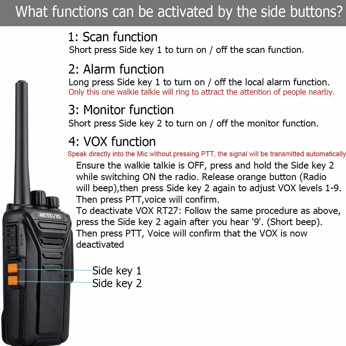 Retevis RT27 Handheld Walkie Talkies Akumulator Dalekiego Zasięgu 2-Drożny z CTCSS/DCS VOX do Airsoft Hiking Festival Planowanie Komunikacja Bezpieczeństwa (5 SztCzarny)