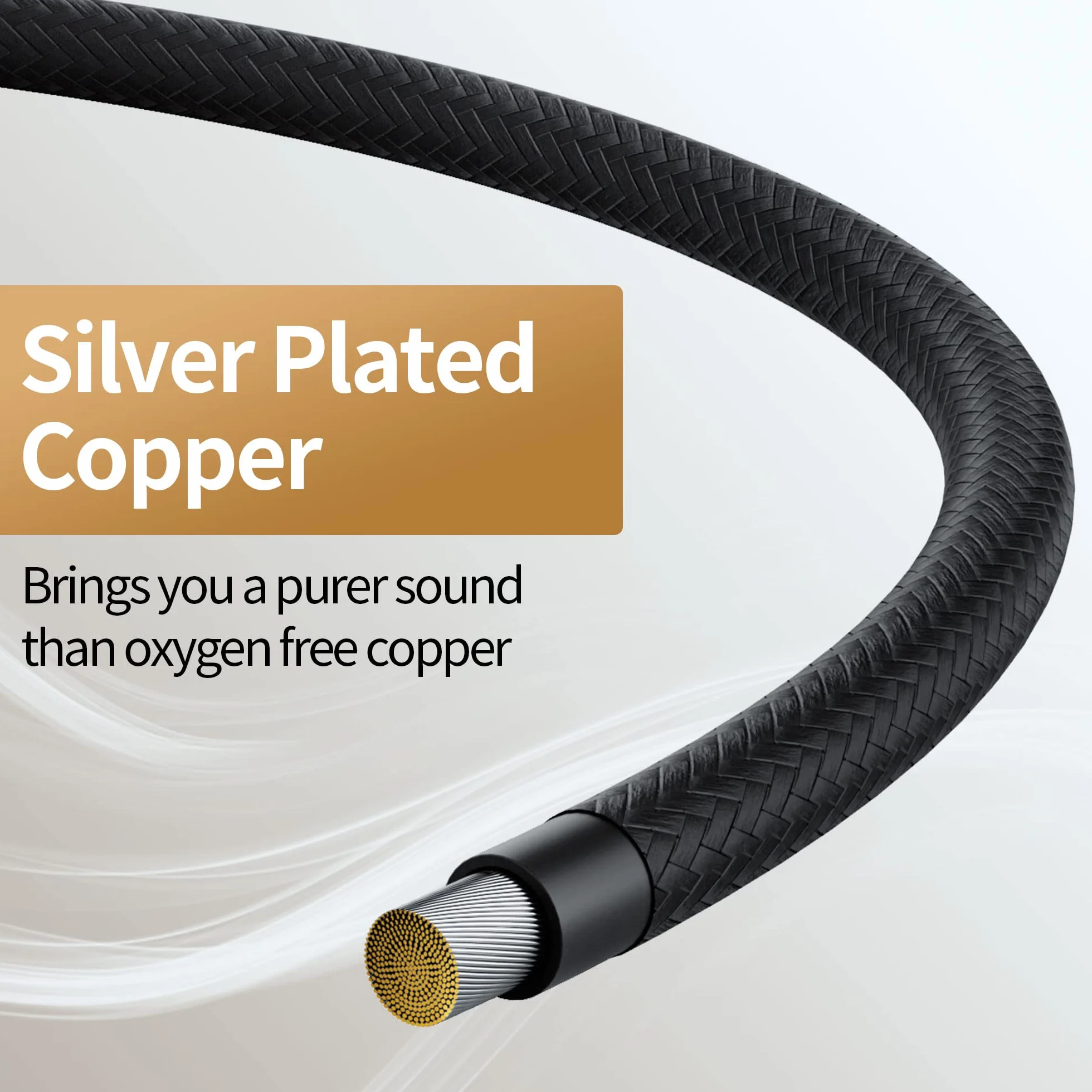 HiFind Kabel AUX 3,5 mm (prawdziwy dźwięk Hi-Fi, posrebrzany, miedziany, sprężynowy, ekranowany SR), pomocniczy kabel audio stereo, pleciony przewód AUX 3,5 mm do słuchawek, samochodu, domowego stereo