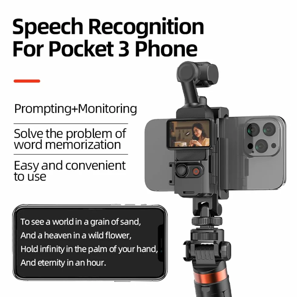Stojak na telefon DJI Osmo Pocket 3, uchwyt na teleprompter do montażu na telefonie komórkowym, ramka ochronna z otworem gwintowanym 1/10.2 cm, używany ze statywem i drążkiem przedłużającym