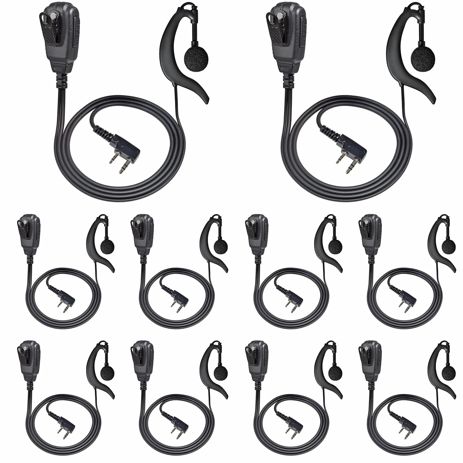 Zestaw słuchawkowy radiowy kompatybilny z Retevis Baofeng UV5R Kenwood TK250 Walkie Talkie Headset z PTT i mikrofonem (czarny G, 10 sztuk)