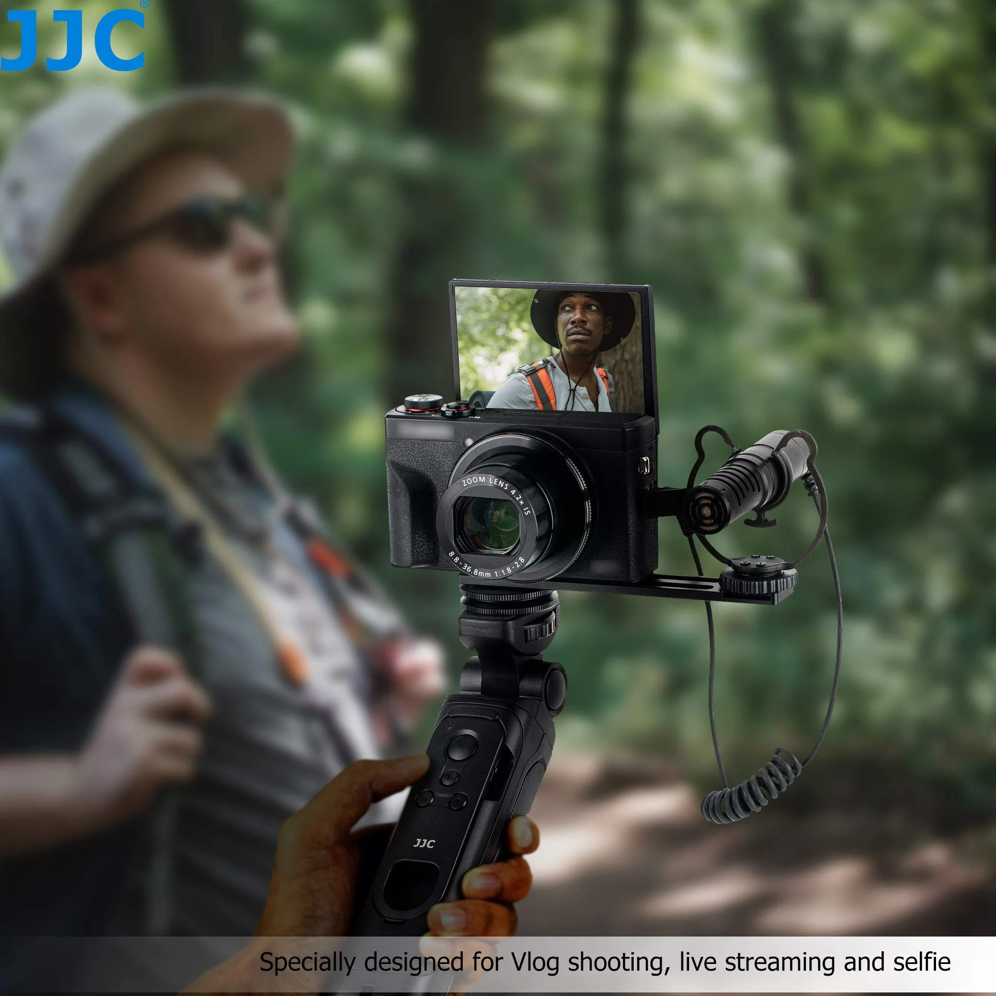 JJC HG-100TBR wymienny uchwyt do statywu strzeleckiego Bluetooth do Canon R50 R10 R8 R7 R6II R6 RP R M6II M50 M200 G5XII G7XIII SX70HS itp. Aparat, selfie, wideo, vlogowanie