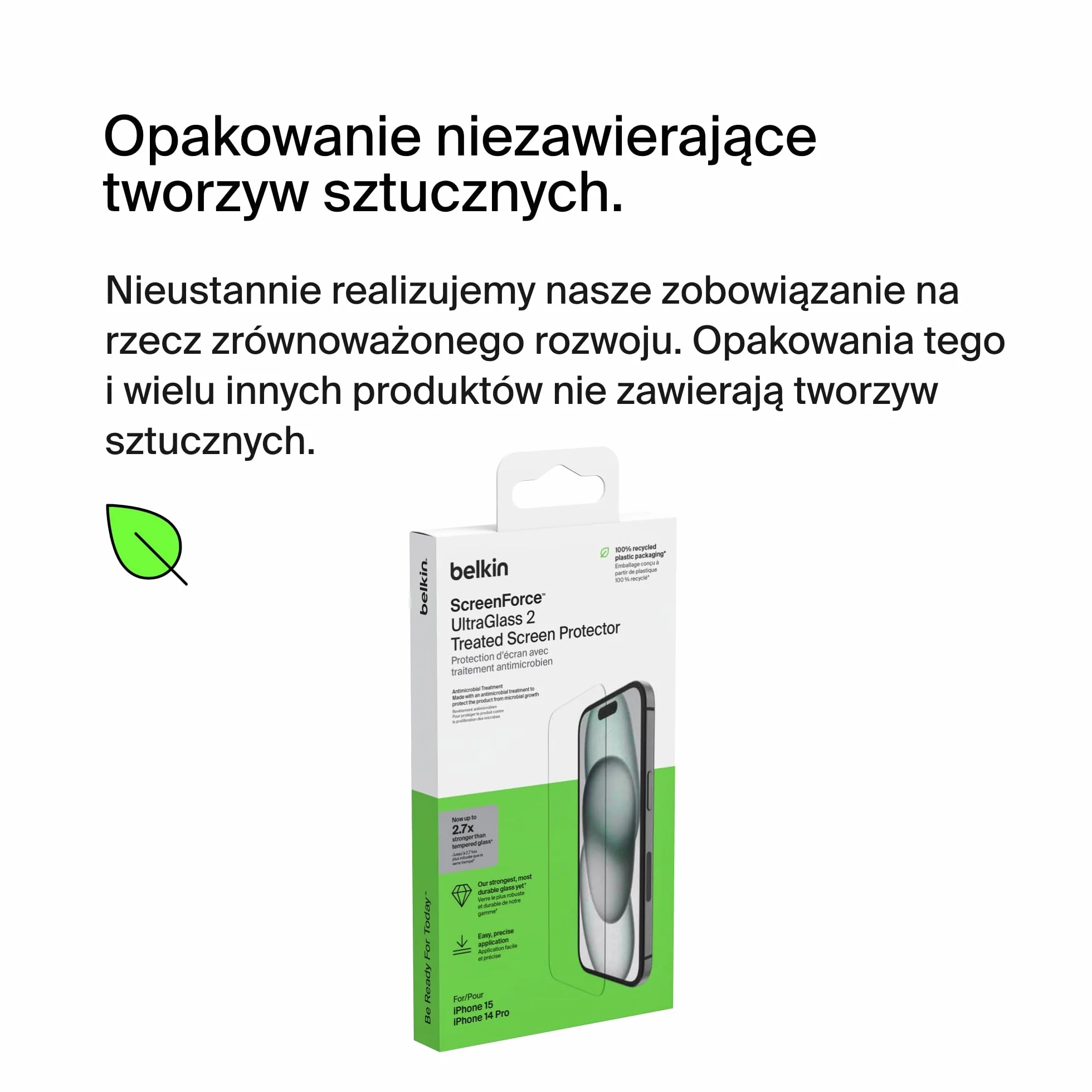 Belkin ScreenForce UltraGlass 2 szkło ochronne do iPhone 16 / iPhone 15/14 Pro, odporne na zarysowania, twardość 9H, cienkie, zawiera ramkę Easy Align do nakładania bez pęcherzyków powietrza
