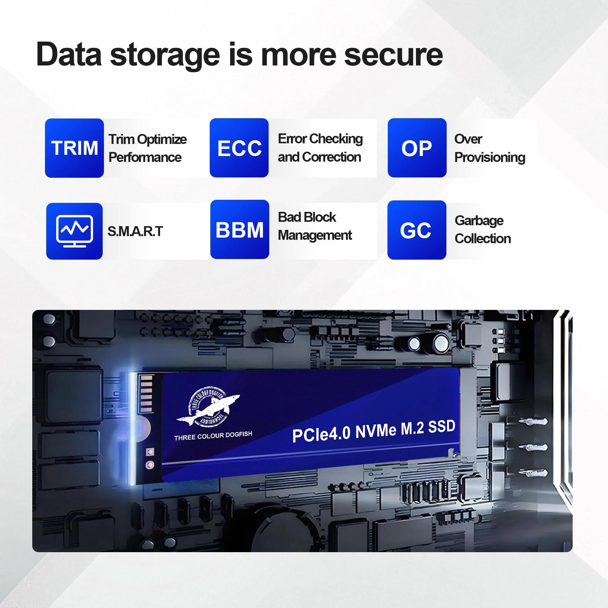 Dogfish 2 TB wewnętrzny dysk SSD M.2 PCIe 4.0 NVMe 2280 Gen 4x4 do 7000 MB/s 3D NAND Flash M Key, rozszerzenie pamięci do komputera stacjonarnego, laptopa ps5