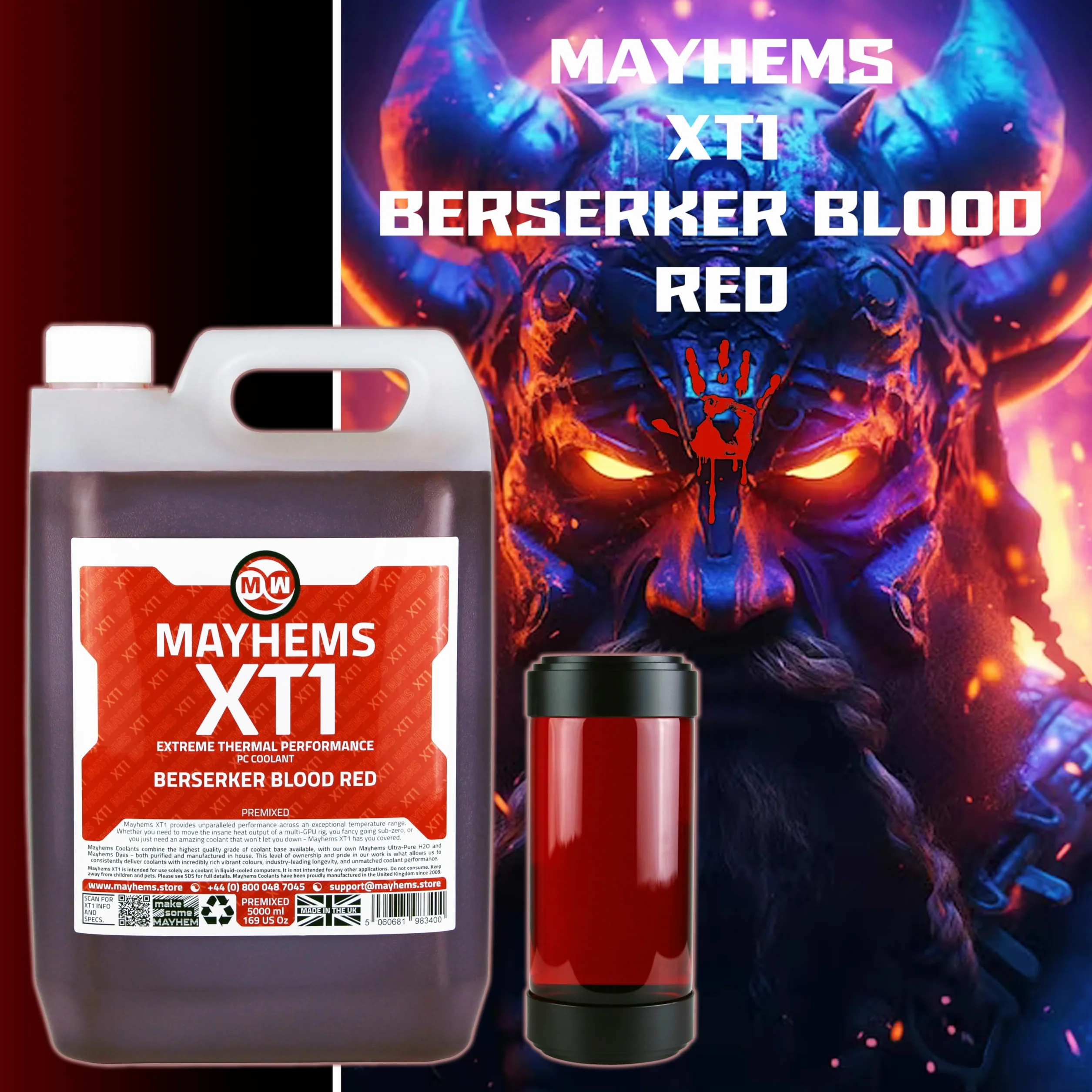 Mayhems - XT1 gotowy płyn chłodzący do komputerów PC - płyn do chłodzenia wodnego komputerów - Seria wydajności cieplnej, 5 litr, berserker blood red (krwistoczerwony)