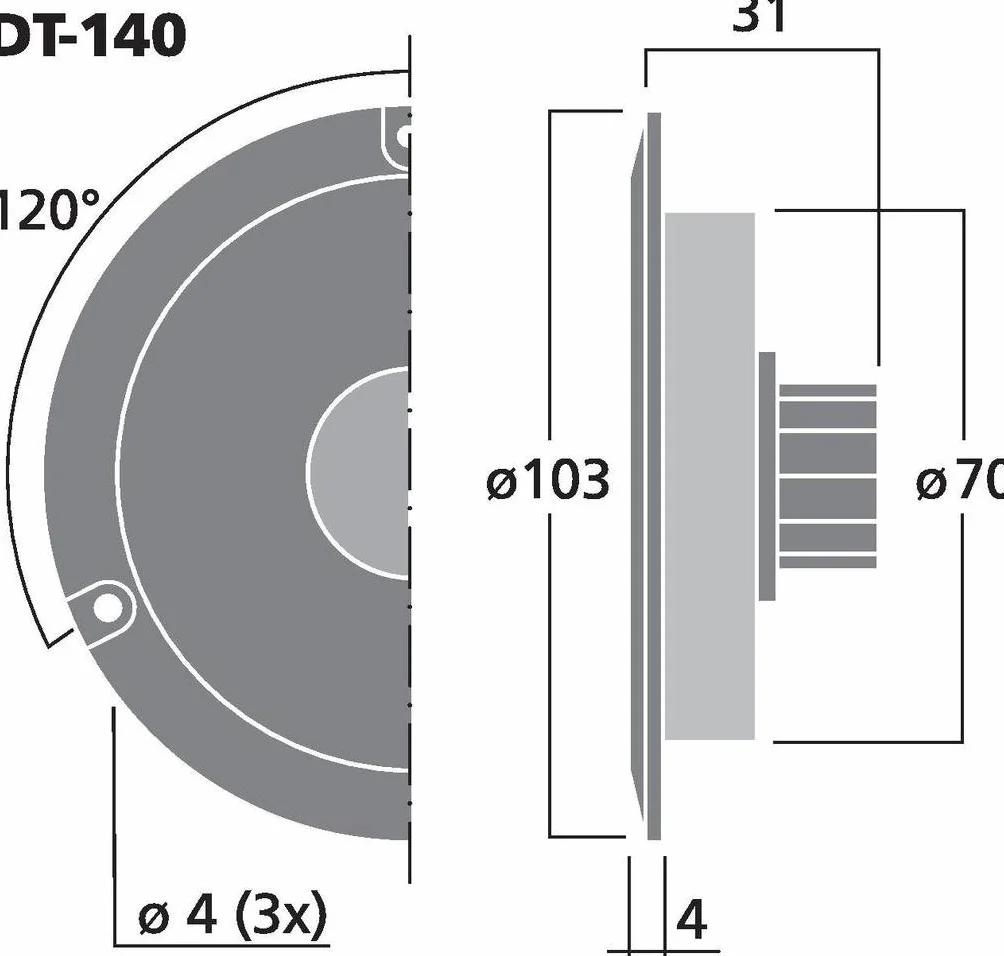 Monacor DT-140 80 WMAX 40 WRMS głośnik wysokotonowy Hi-Fi kopułowy