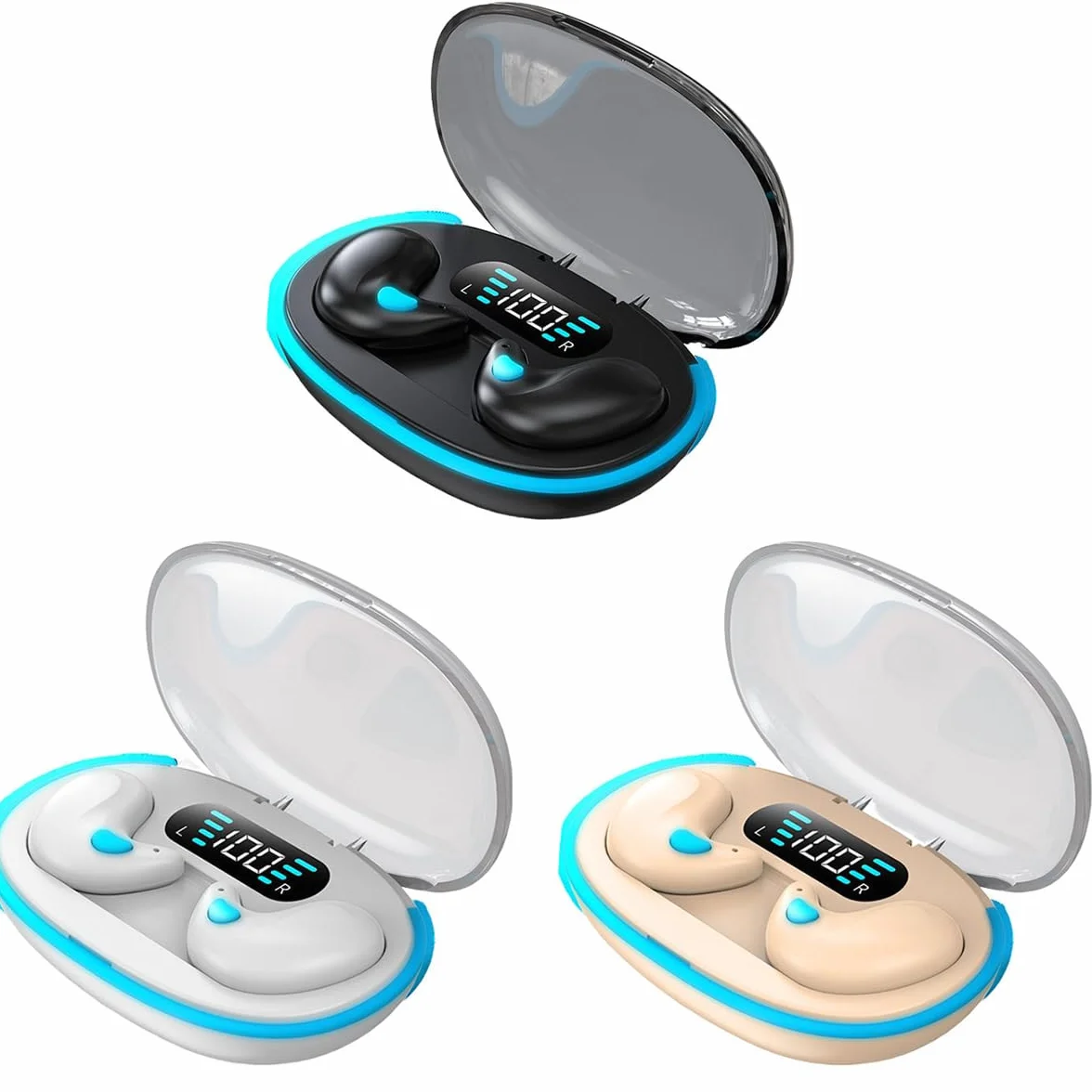 Zestaw słuchawkowy Bluetooth z przewodnictwem kostnym, bezprzewodowe, niewidoczne słuchawki douszne, lekkie słuchawki z trybem uśpienia, bezbolesne słuchawki dla osób śpiących na boku (czarne)