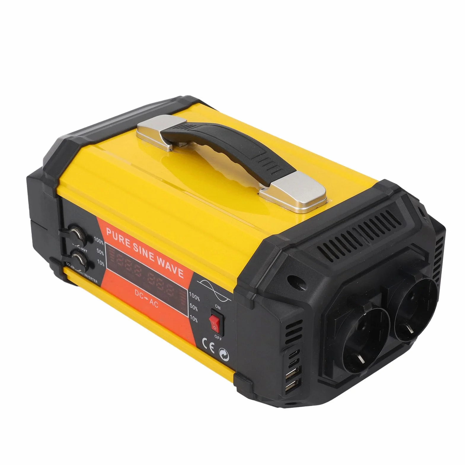 Keenso Przetwornica Napięcia, ABS Przetwornica Czystej Fali Sinusoidalnej 12 V do 220 V 500 W z Wyświetlaczem LCD 2 Gniazda Prądu Przemiennego 2 Porty USB Porty Szybkiego ładowania do Podróży