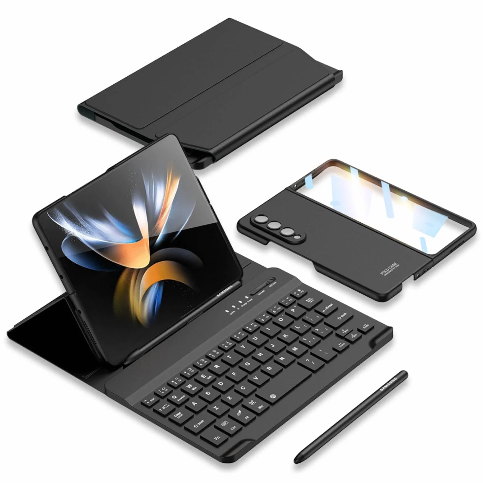 Custodia Magnetyczne etui z klapką, stojak, etui na klawiaturę, gniazdo na długopis, folia szklana do telefonu Samsung Galaxy Z Fold3 5G (12)