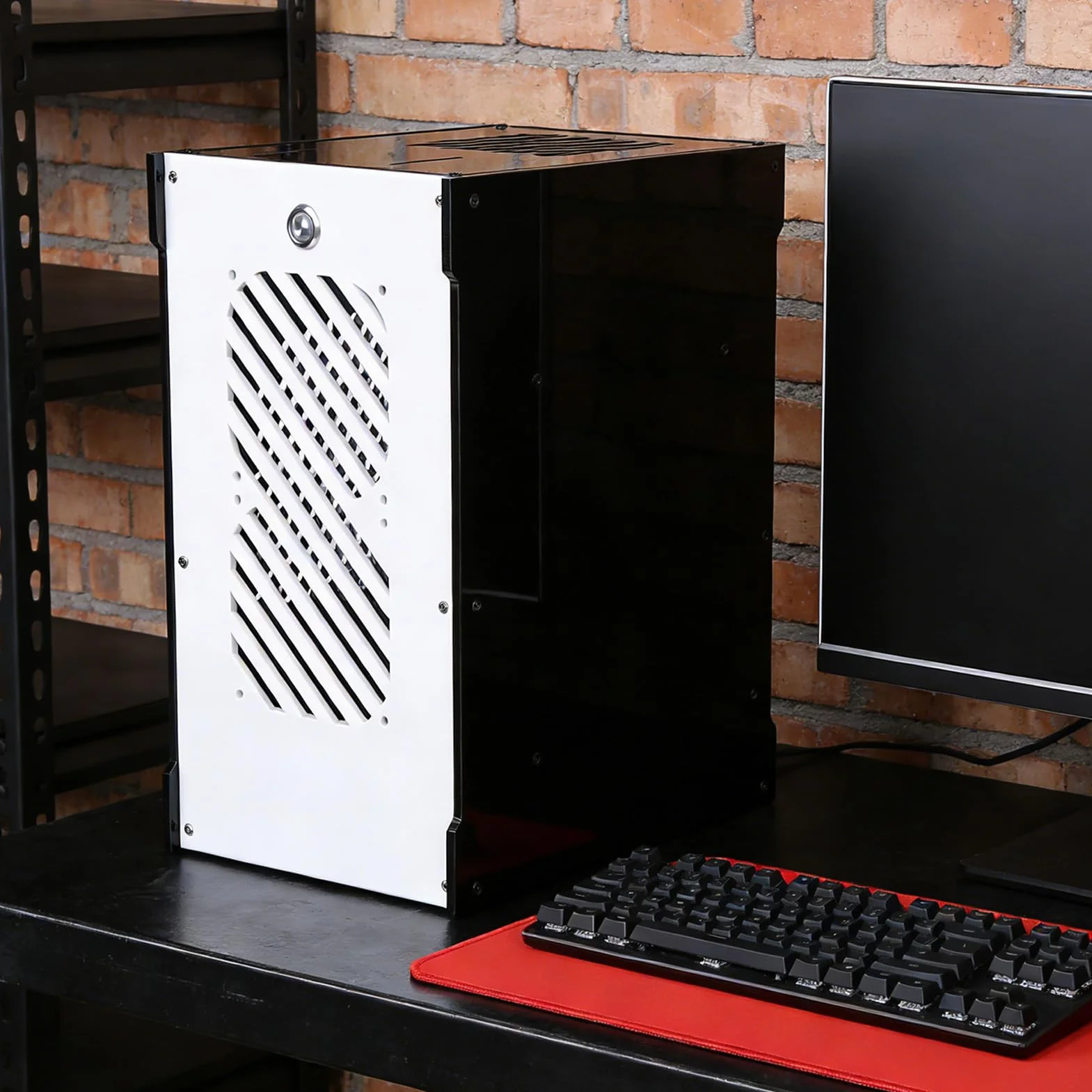 Denash Mała Obudowa Komputera PC, Obudowa Mini Komputera ITX z wentylacją 360 Stopni, Przezroczysty Panel Akrylowy, Obsługuje Zasilacz SFX, do Konfiguracji Gier w Domowej Rozrywce