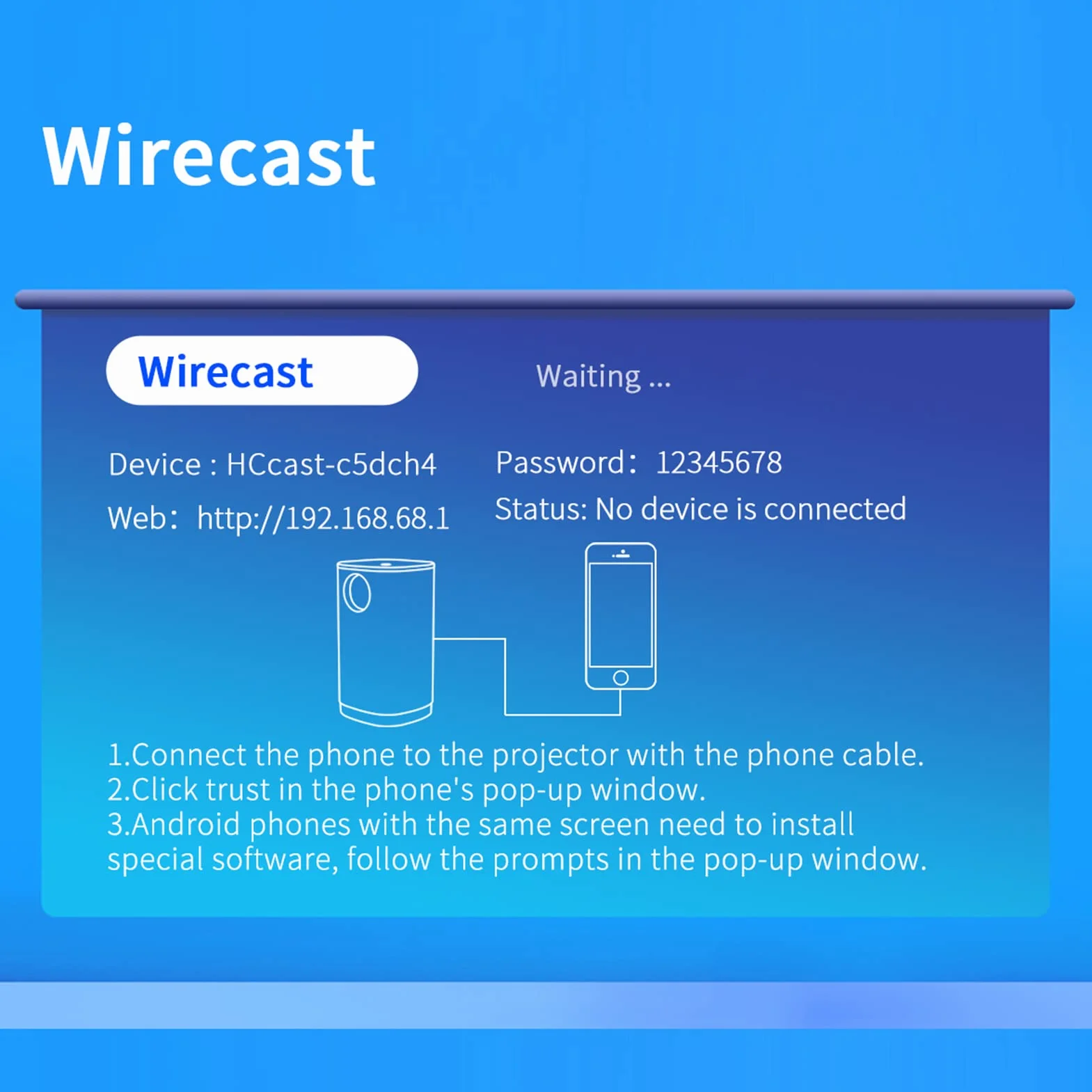 HUIOP Projektor, mini projektor 1080P Bezprzewodowe przenośne projektory filmowe 20 000 godzin żywotność lampy 100 cali wyświetlacz sama technika ekranu wbudowany głośnik i rozpraszanie