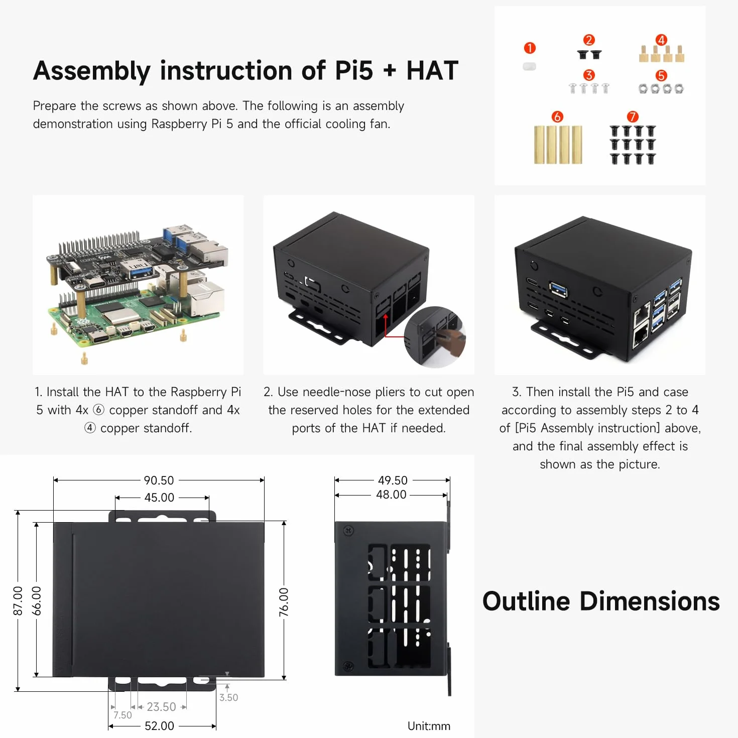 Waveshare Industrial Grade Metal Case (D) For Raspberry Pi 5, Larger Internal Space, Supports Installing Official Cooling Fan And Various HATs, Wall-Mount And Rail-Mount Support