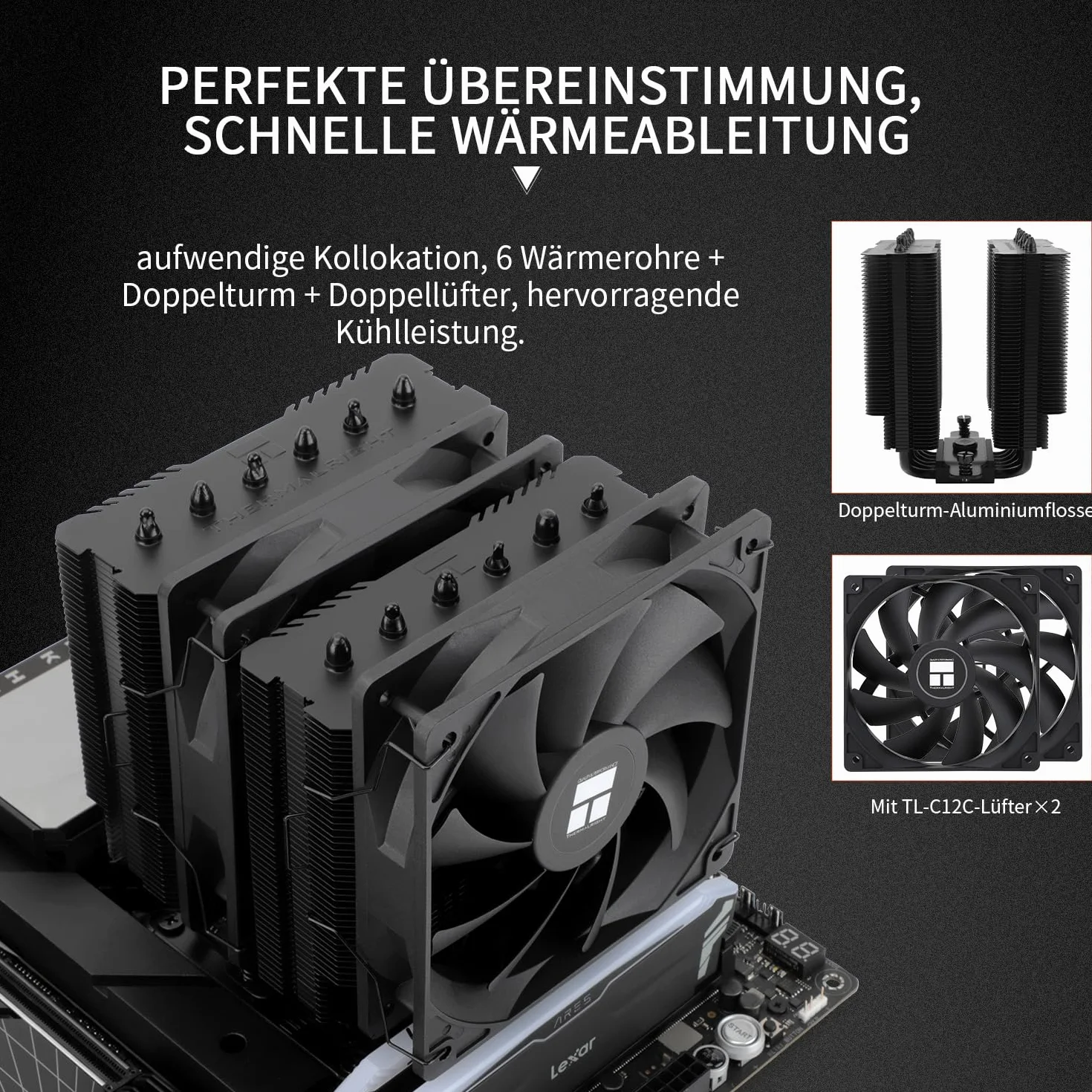 Thermalright Peerless Assassin 120 SE Black procesor Cooler (6 rurek grzewczych AGHP, dwa wentylatory PWM 120 mm, prędkość 1550 obr./min, do AM4/AM5 i Intel 1700/1851/115X/1200)