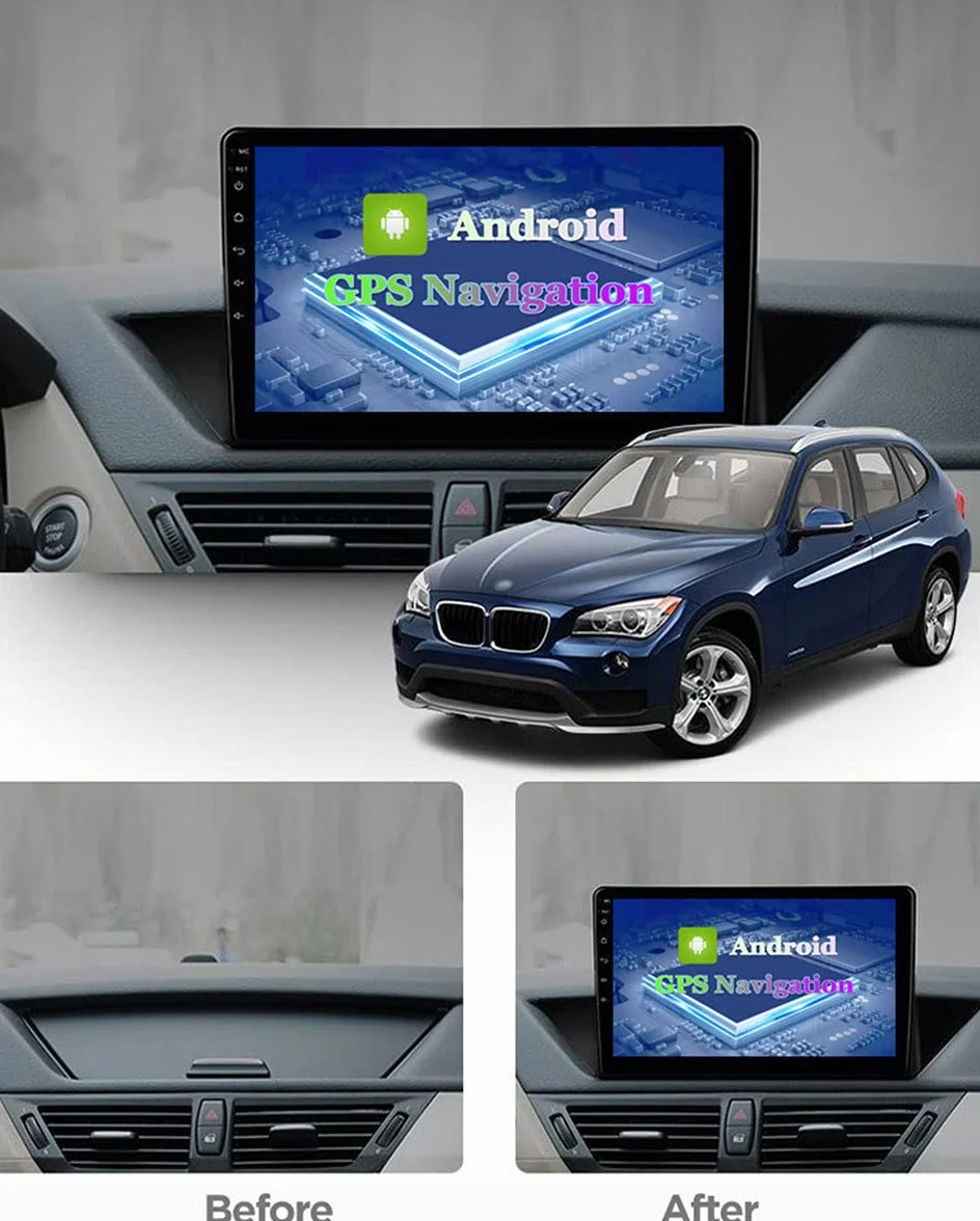 Samochód Stereo GPS Nawigacja IPS Ekran dotykowy Android 9 System nawigacji, 8 rdzeni GB RAM 64 GB ROM DVD Nawigacja, Darmowa aktualizacja map, dla BMW X1 2010-2015