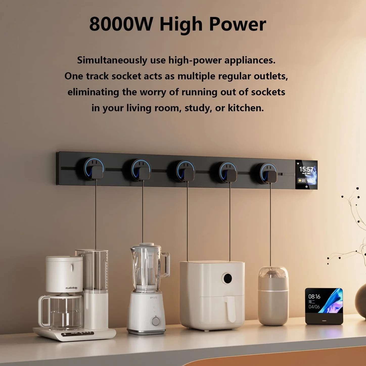 Listwa Zasilająca 8000 W Z Wyświetlaczem LED – Sterowanie Aplikacją, Listwa Zasilająca 50Cm/80Cm, Wyświetlanie Daty, Funkcja Wyłącznika Czasowego Black-80CM