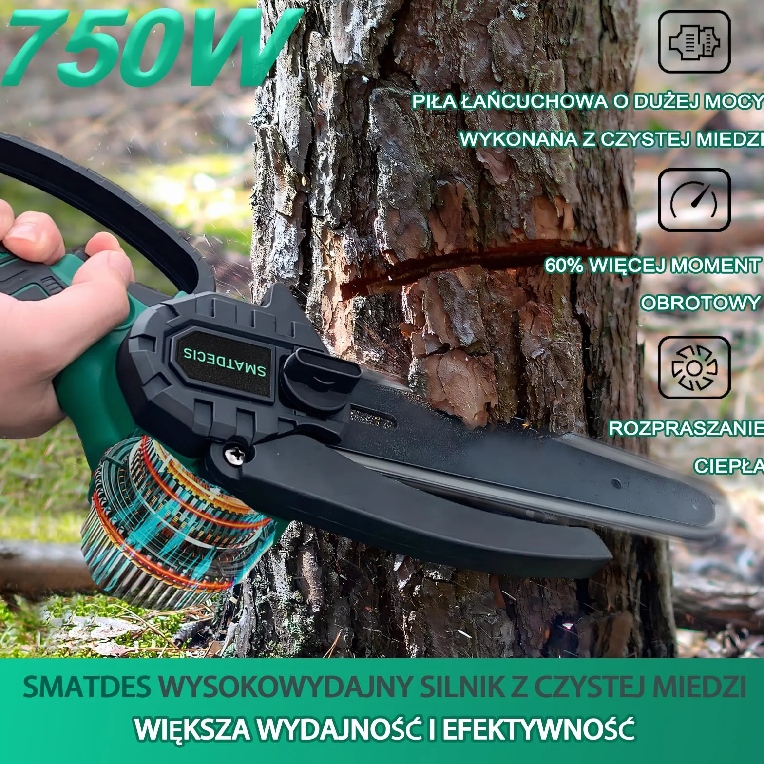 Minipiła łańcuchowa akumulatorowa 4000 mAh 10-15 cm bezszczotkowa z zapasowym łańcuchem