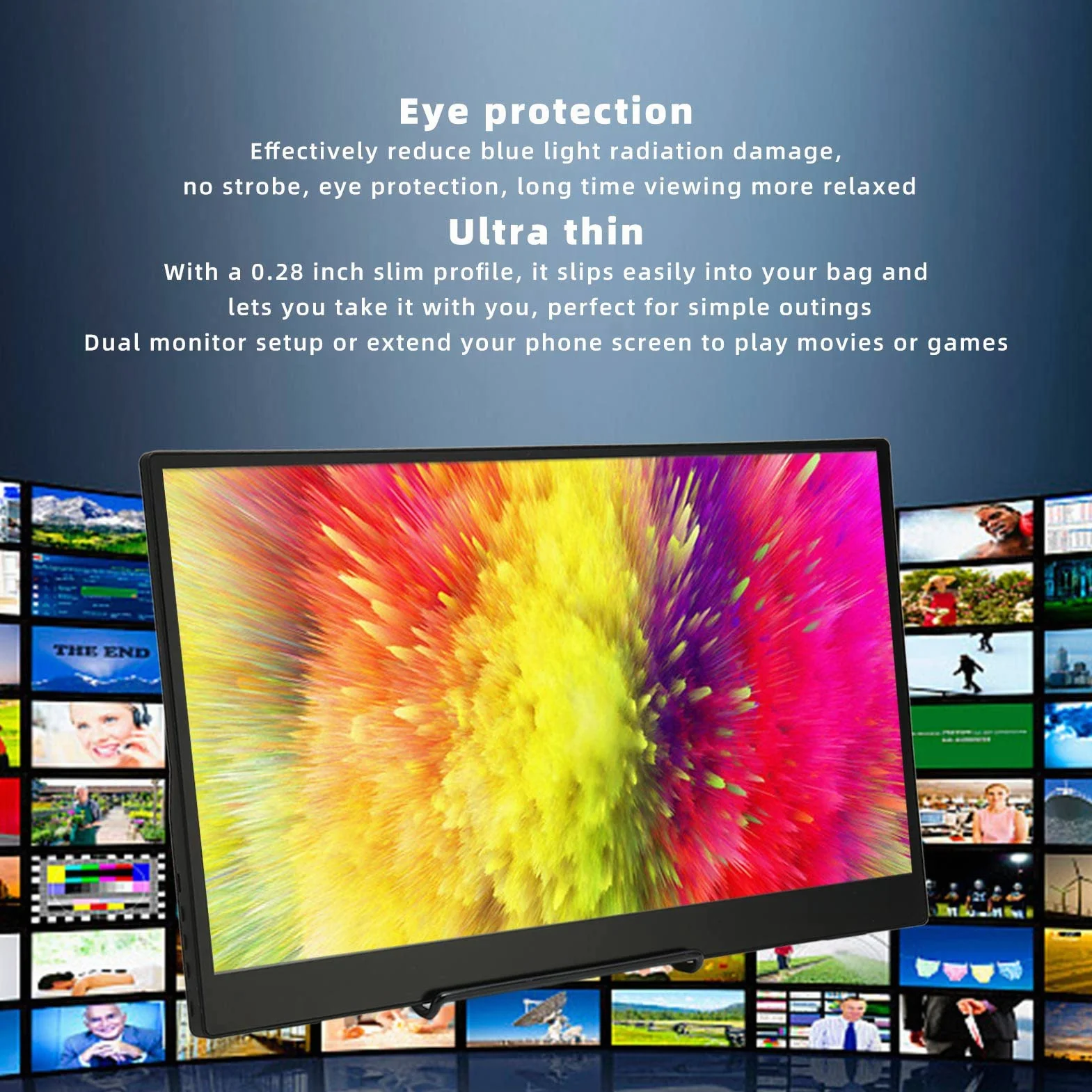 Przenośny monitor, 15,6" 16:9 Ultra cienki przenośny monitor laptopa FHD 1080P IPS zewnętrzny wyświetlacz, do laptopa, komputera, telefonu, konsoli do gier, z HDMI