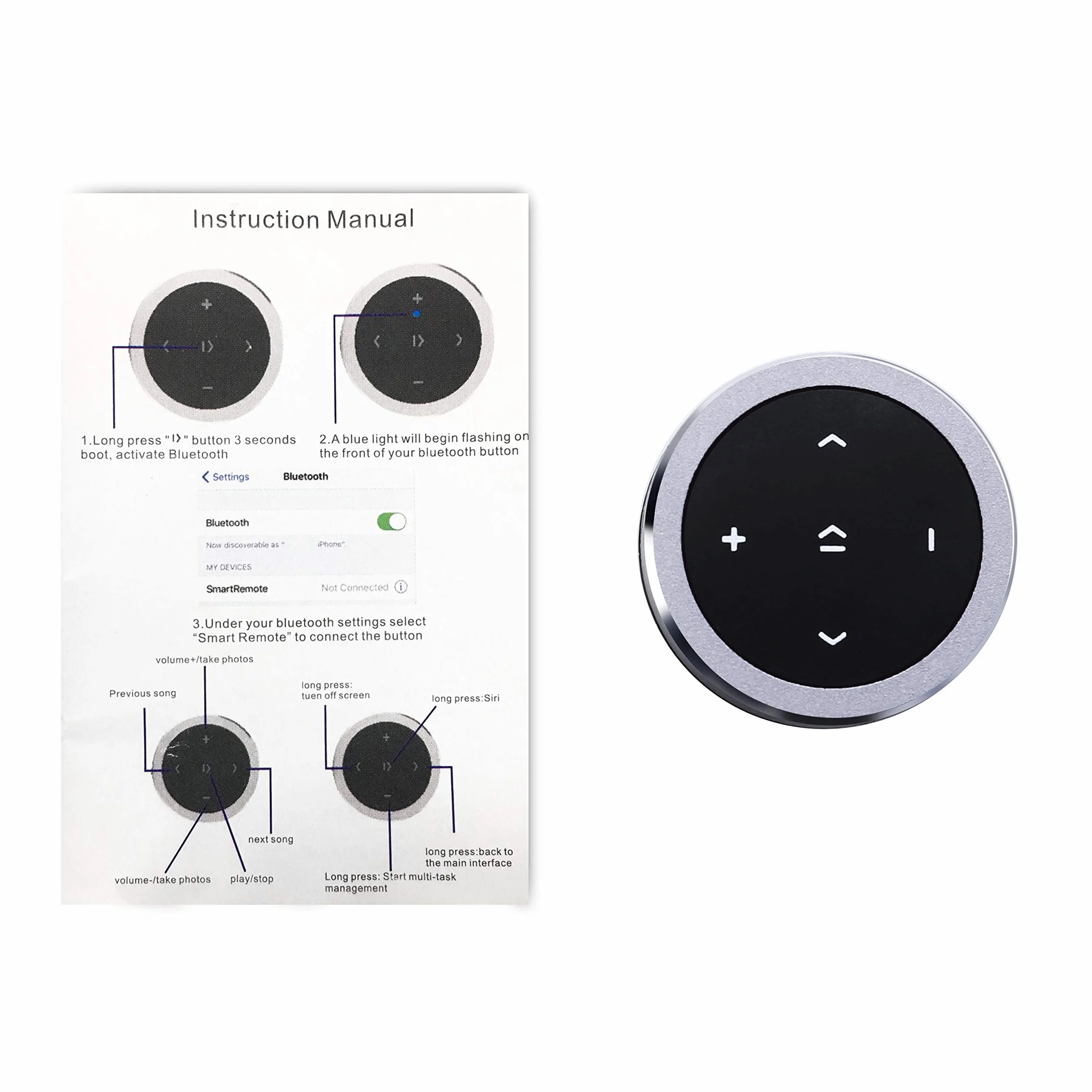 Uniwersalny Pilot Zdalnego Sterowania Bluetooth 4.0 Klawisze Multimedialne na Kierownicę Samochodową