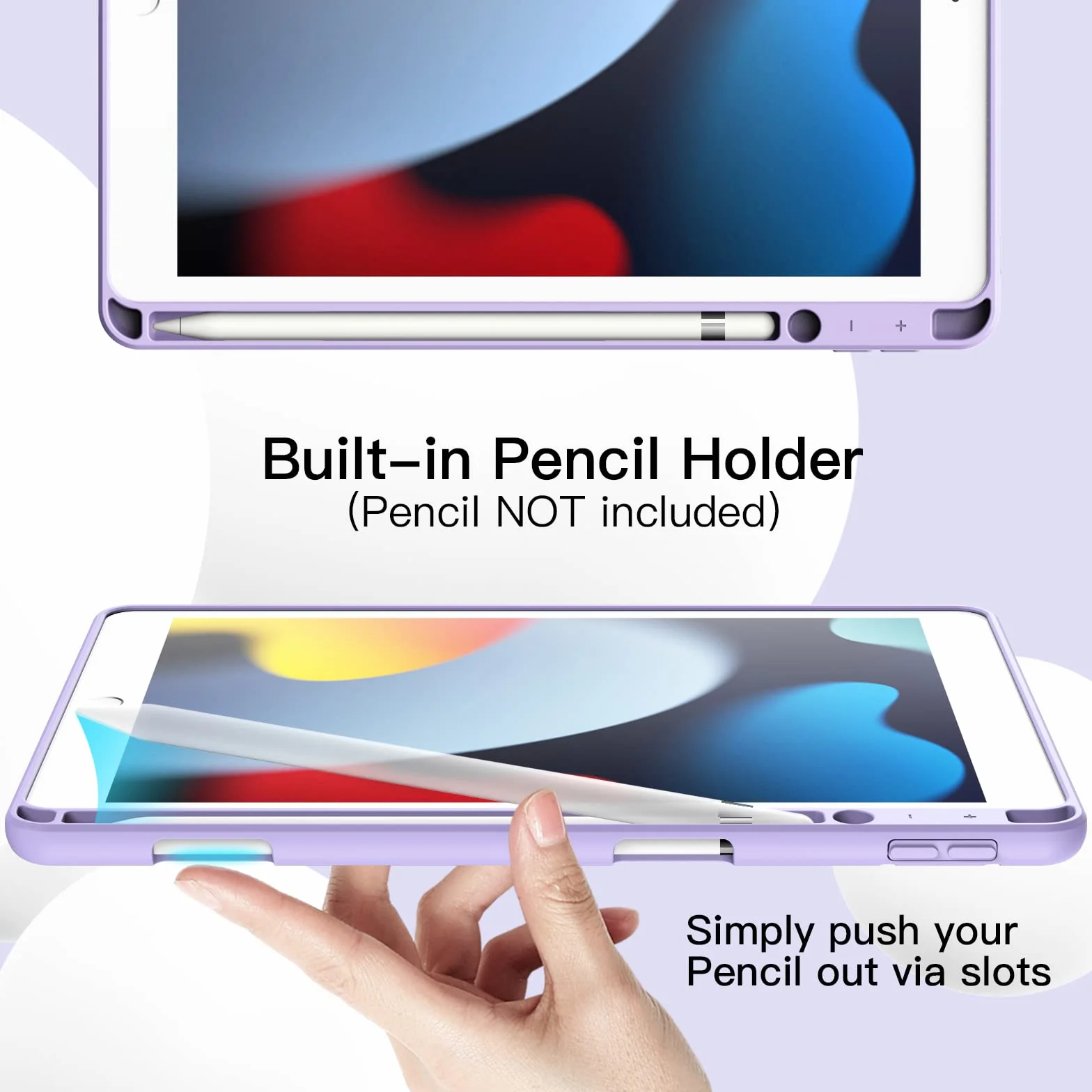 JETech Etui iPad 10,2 Cala 9./8./7. Generacji Uchwyt na Długopis Szczupły Pokrowiec TPU Jasny Fiolet