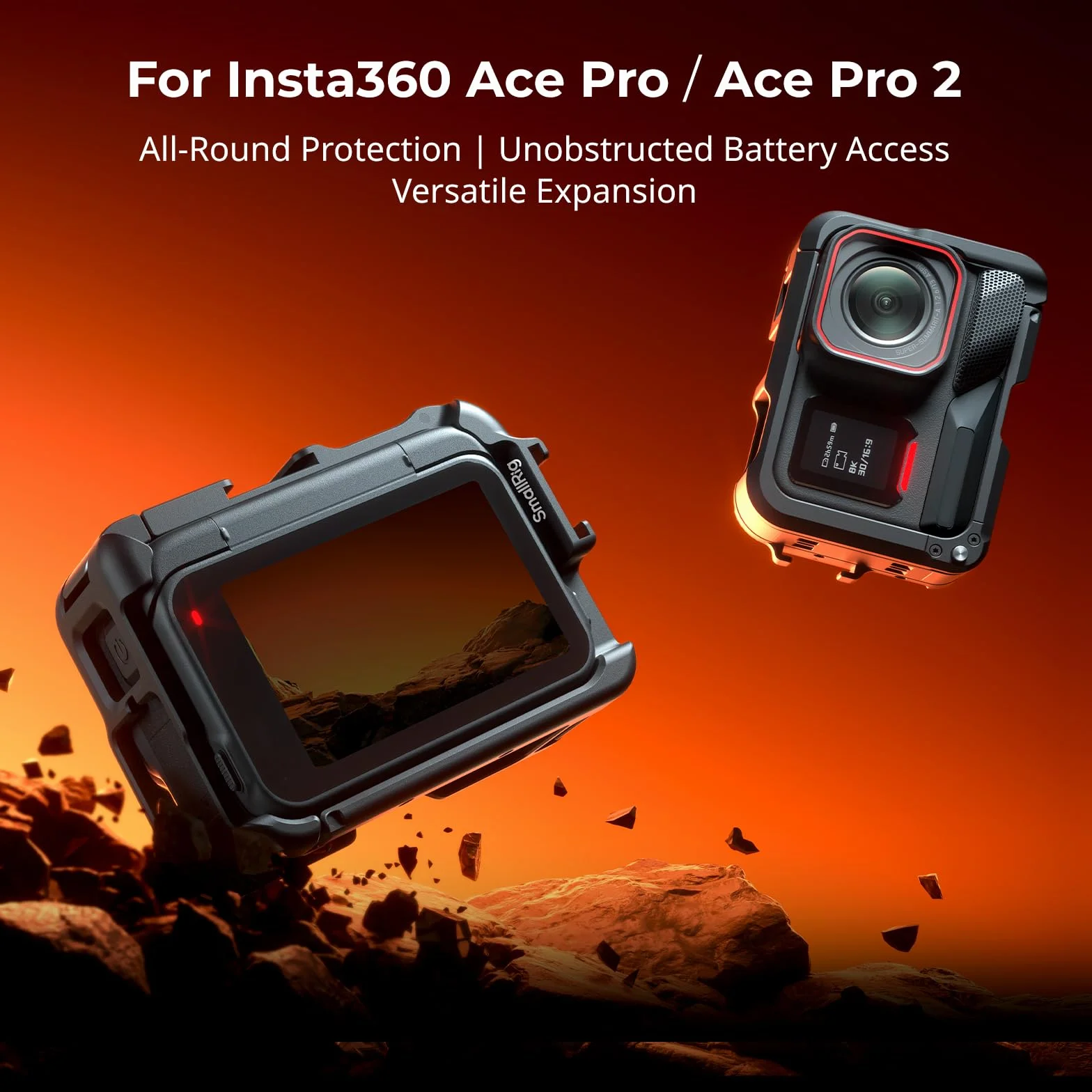 SmallRig Utility Frame Cage do Insta360 Ace Pro 2 / Ace Pro, obsługuje poziome i pionowe zdjęcia, rama montażowa kamery akcji z pazurem montażowym i zimną stopką - 5000