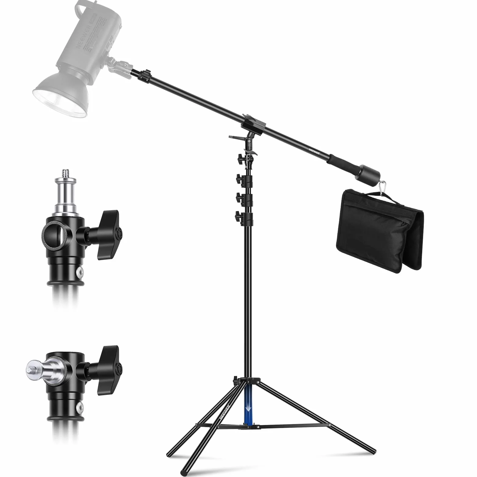 NEEWER Aluminiowy stojak oświetleniowy z amortyzacją powietrzną, regulowany stojak fotograficzny z ramieniem wysięgnika, przeciwwagą, workiem z piaskiem, śruba 1/10.2 cm do softboxa, lampy błyskowej,
