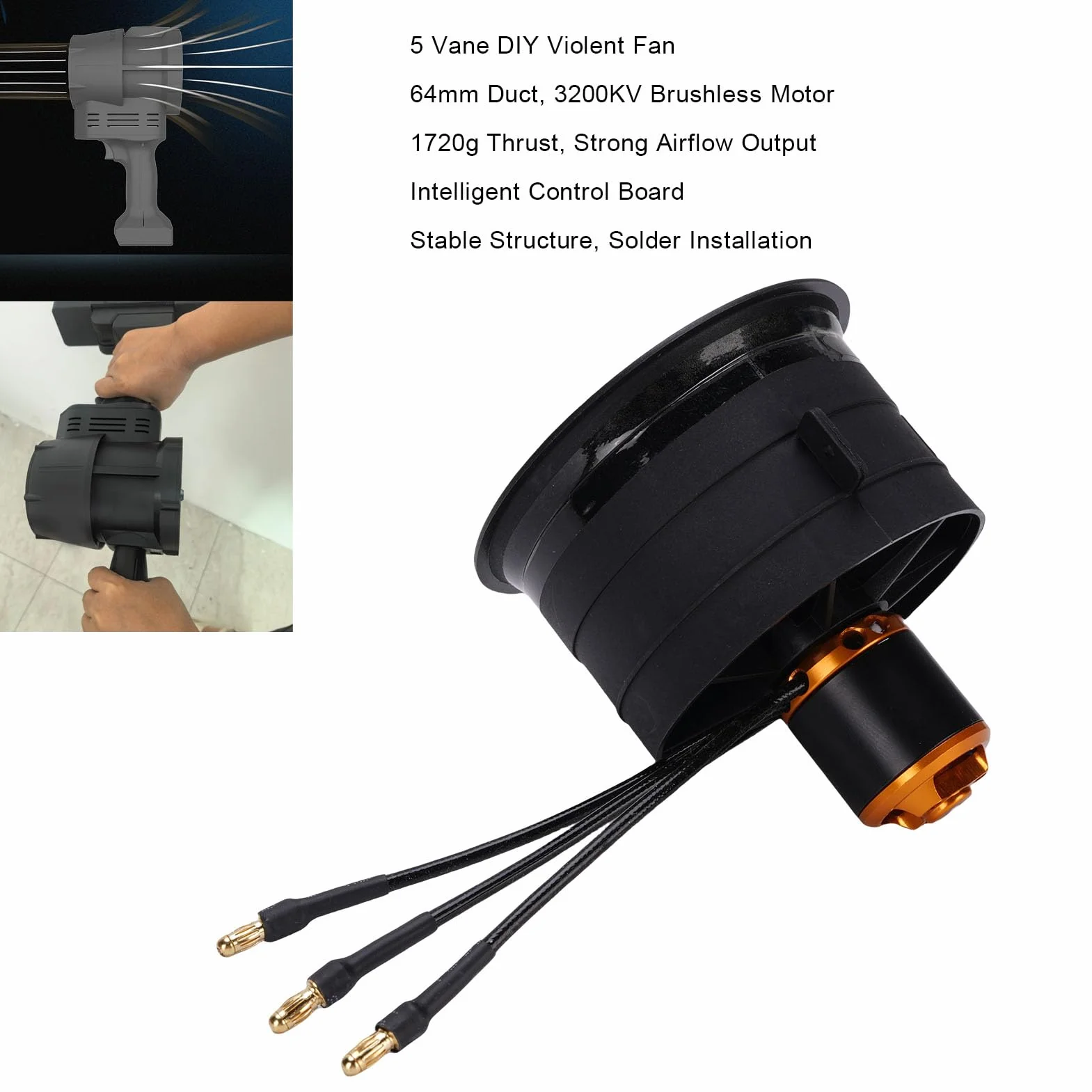 Pongnas Violent Fan 64mm 3200KV Bezszczotkowy Silnik z płytą sterującą – 5-łopatkowy Wentylator Kanałowy do Chłodzenia Komputerów, Modyfikacji Dronów i Projektów Elektroniki DIY