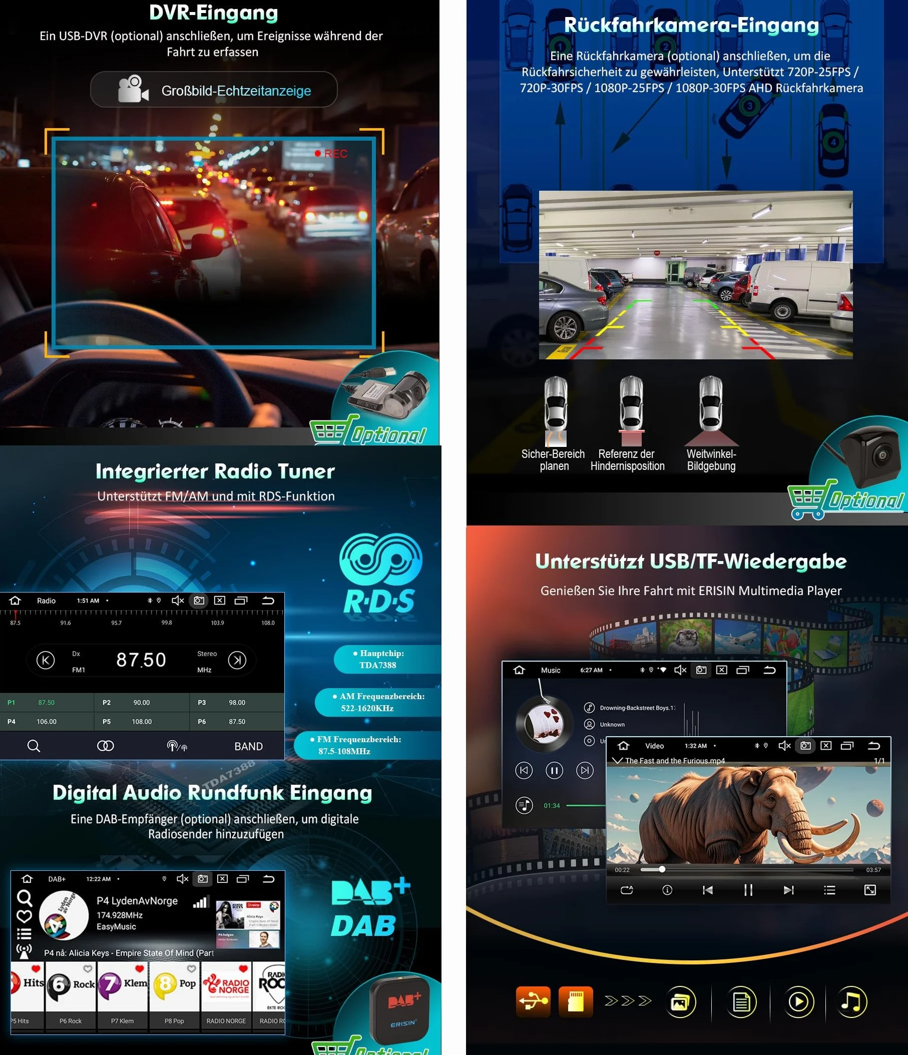 Erisin 8-rdzeniowy 4 GB + 64 GB 7 cali Android 14 radio samochodowe Bluetooth GPS nawigacja do FIAT Egea Aegea Tipo Dodge Neon obsługuje bezprzewodowe CarPlay Android Auto WiFi 4G DAB+ USB FM RDS